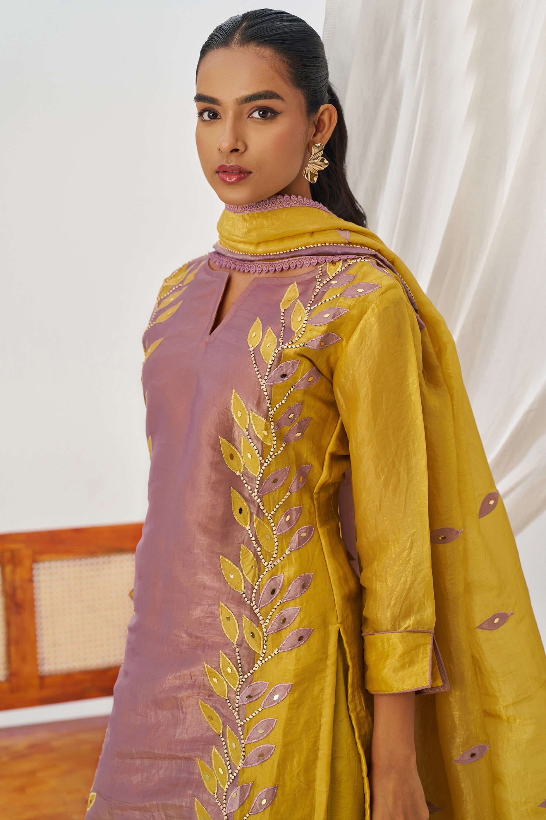 Yellow Readymade Embroidered Organza Suit-SAR11633_2_SareeButa.com