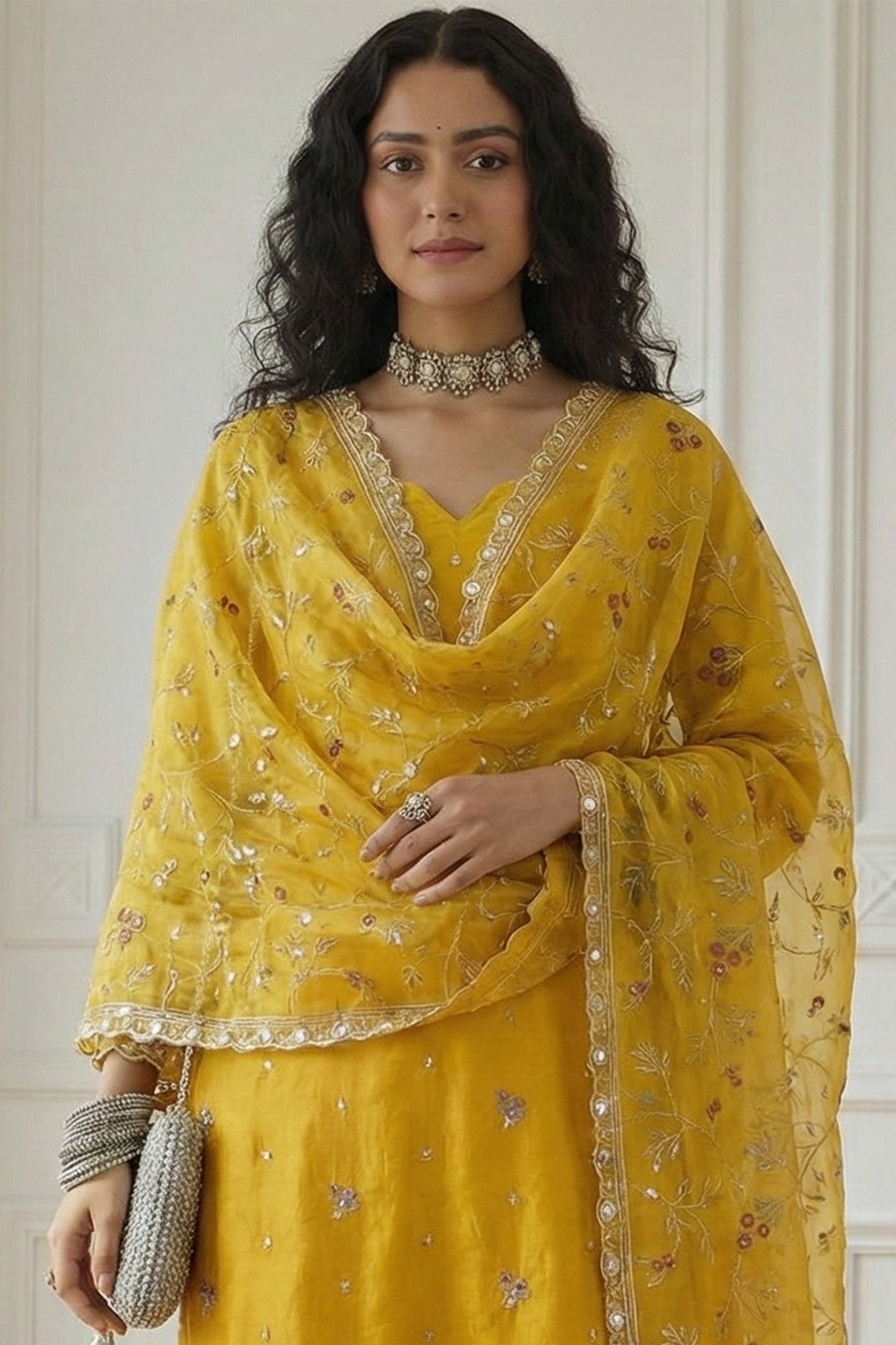 Yellow Readymade Embroidered Organza Suit-SAR11636_3_SareeButa.com