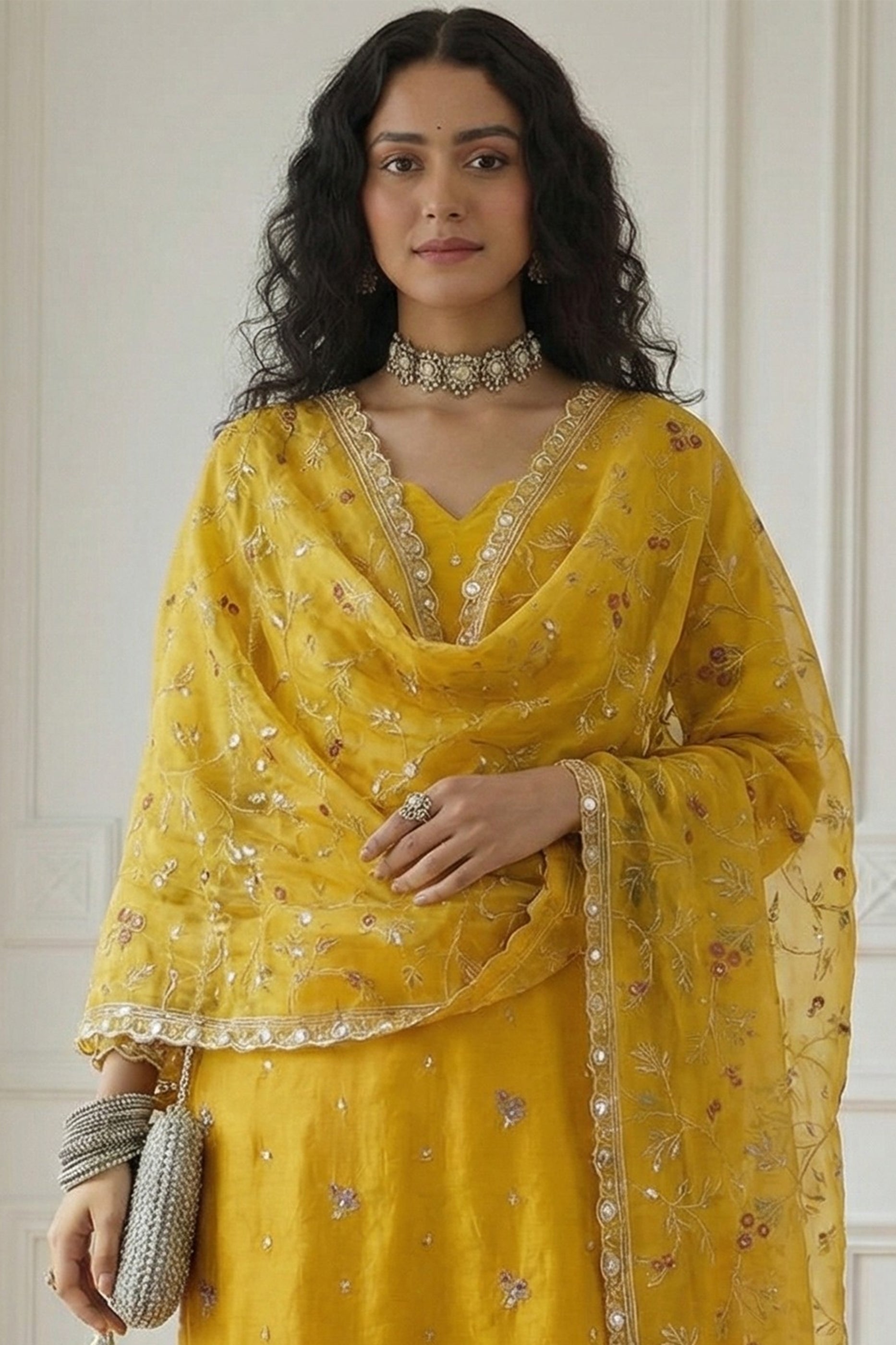 Yellow Readymade Embroidered Organza Suit-SAR11636_3_SareeButa.com