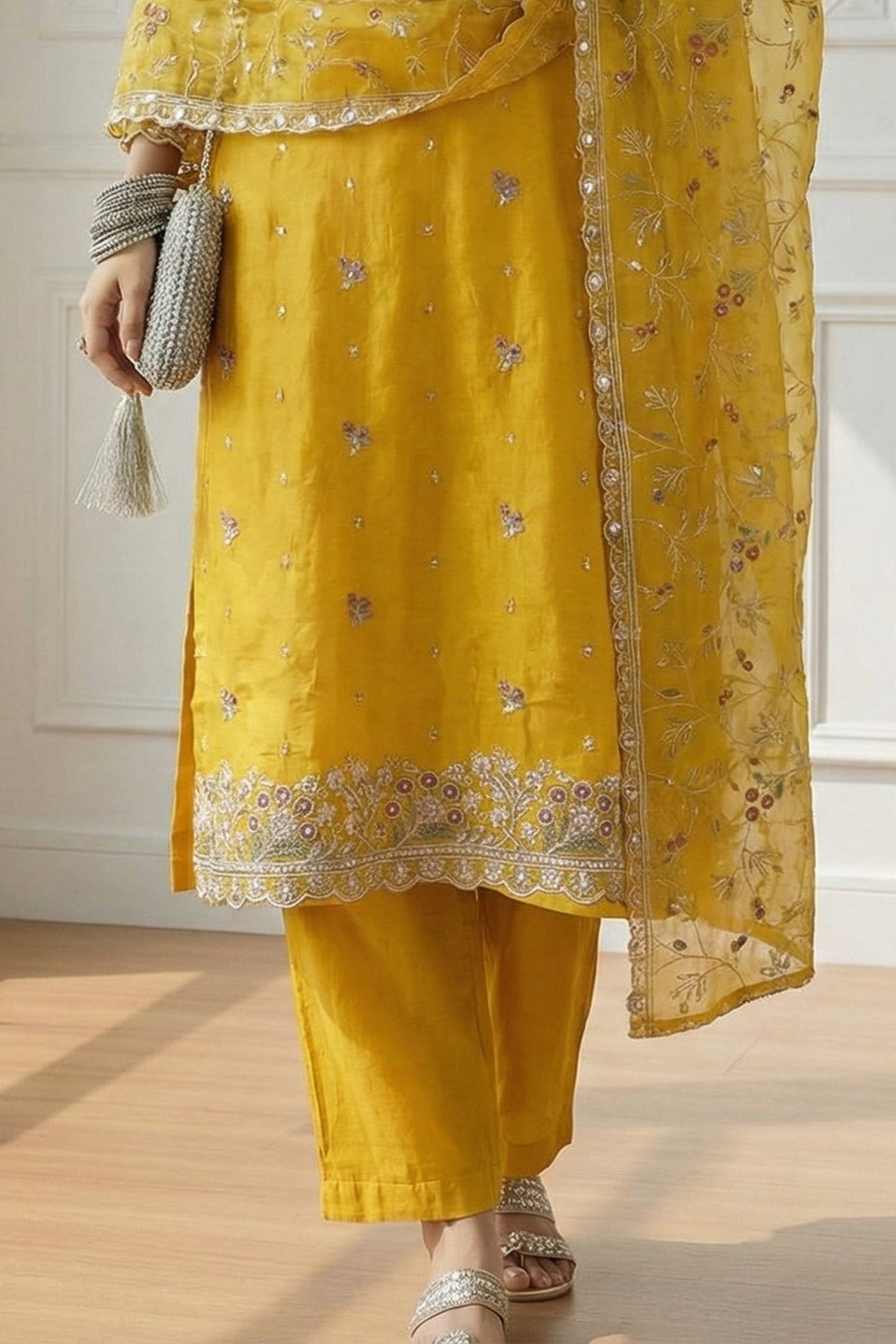 Yellow Readymade Embroidered Organza Suit-SAR11636_4_SareeButa.com