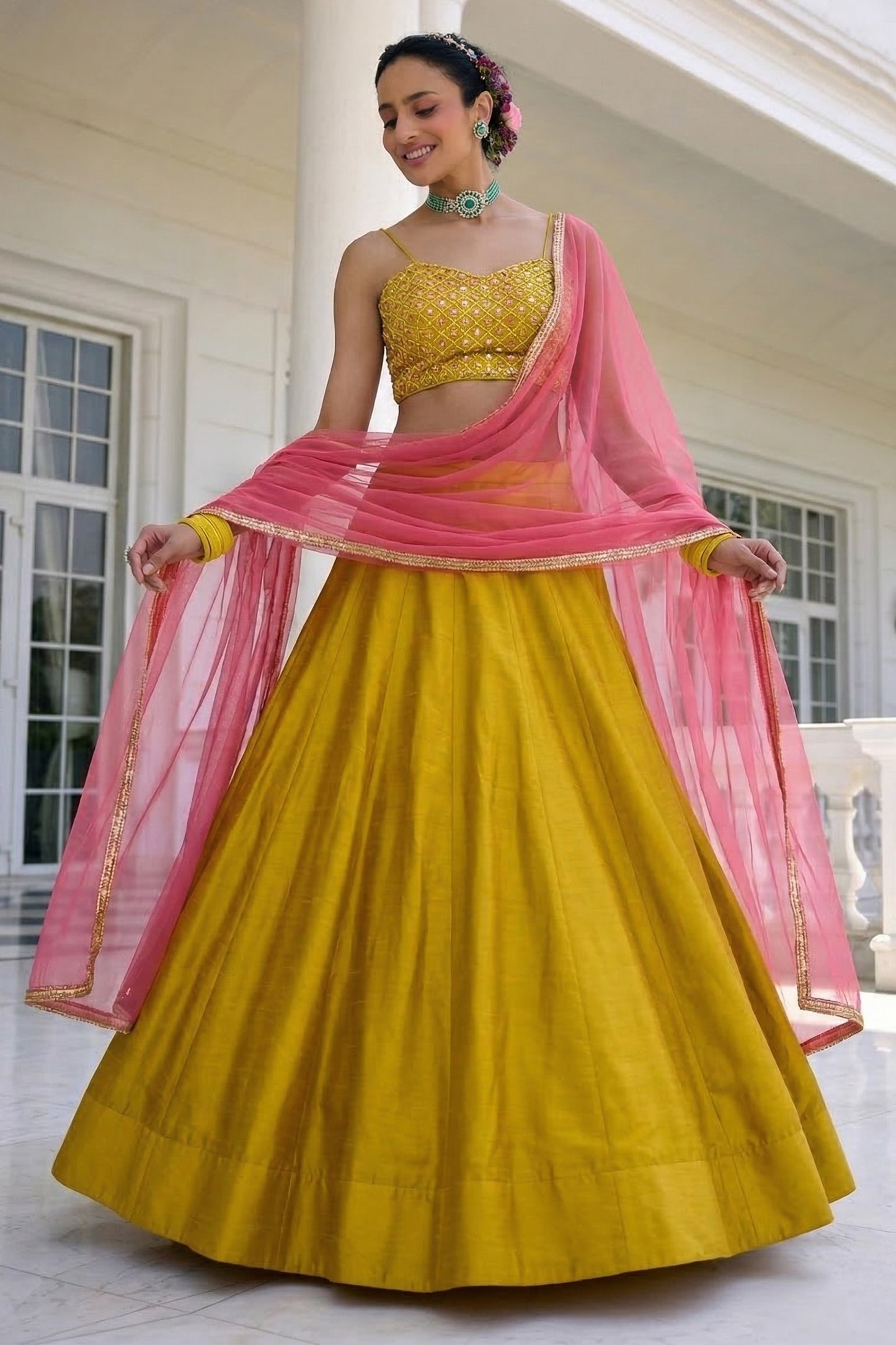 Yellow Readymade Embroidered Silk Lehenga-SAR12768_1_SareeButa.com