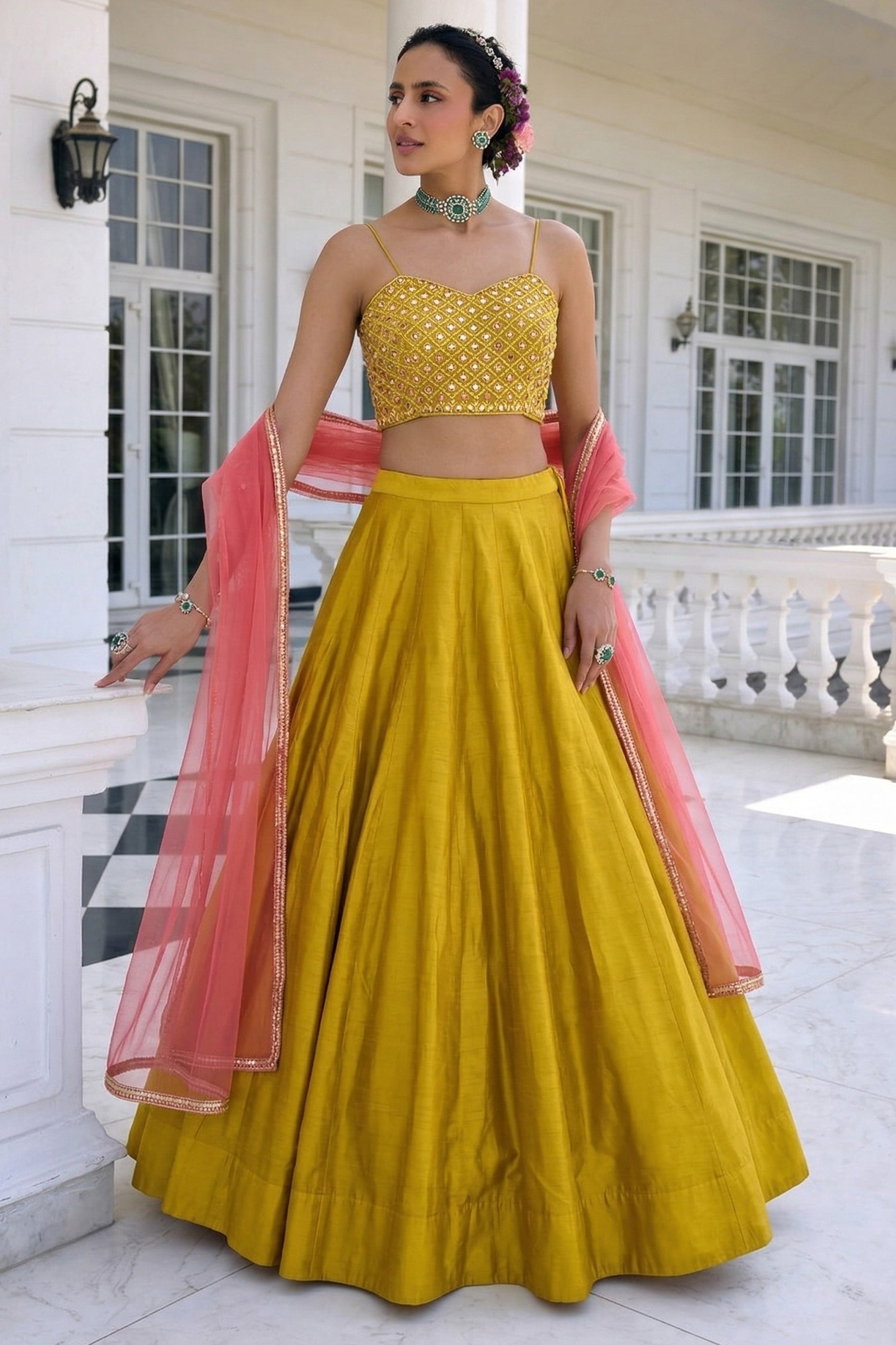 Yellow Readymade Embroidered Silk Lehenga-SAR12768_3_SareeButa.com