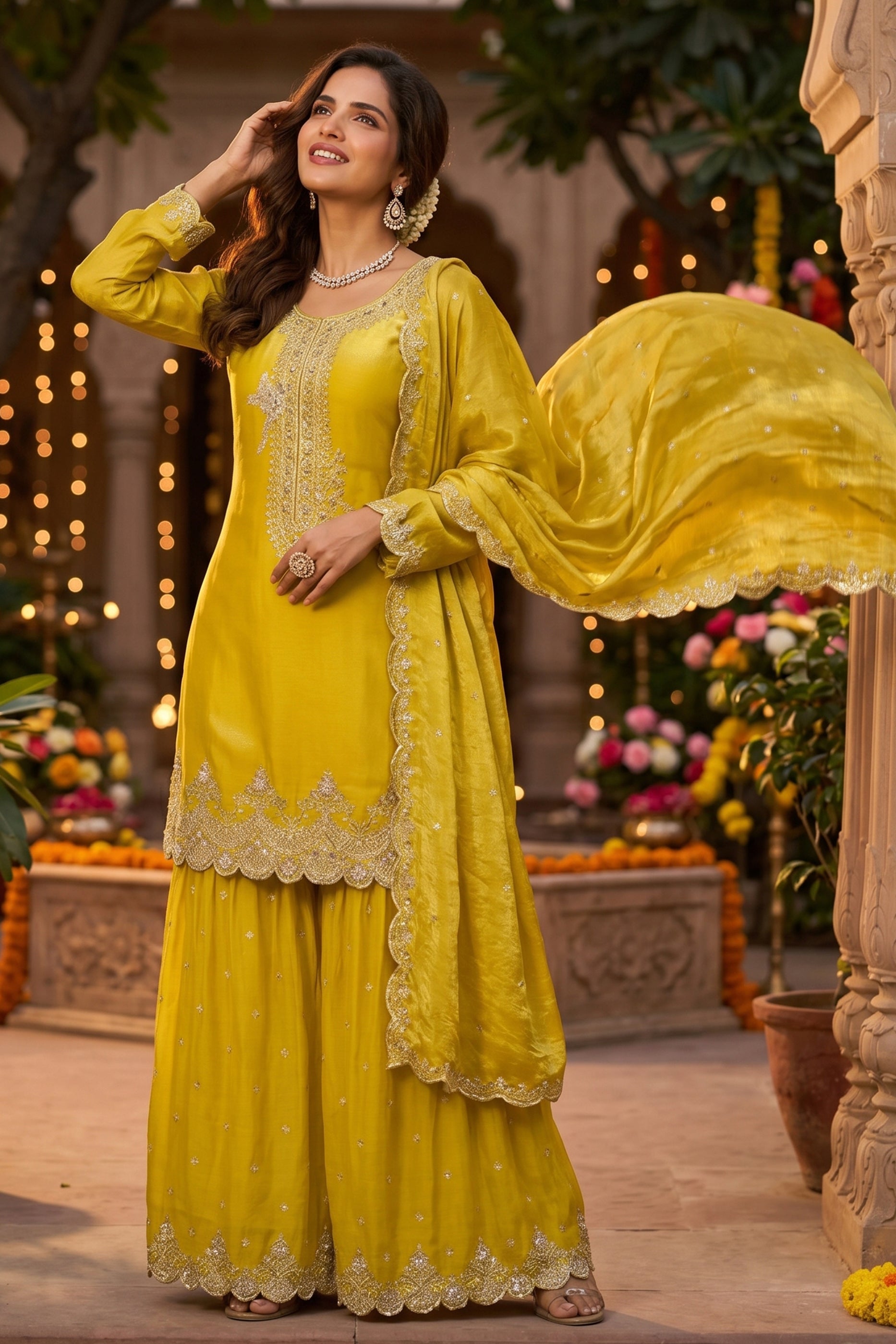 Yellow Readymade Embroidered Silk Sharara Suit-SAR12998_1_SareeButa.com