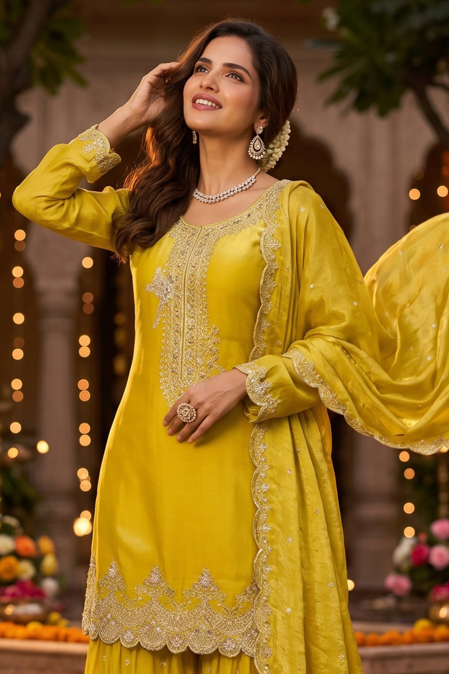 Yellow Readymade Embroidered Silk Sharara Suit-SAR12998_2_SareeButa.com