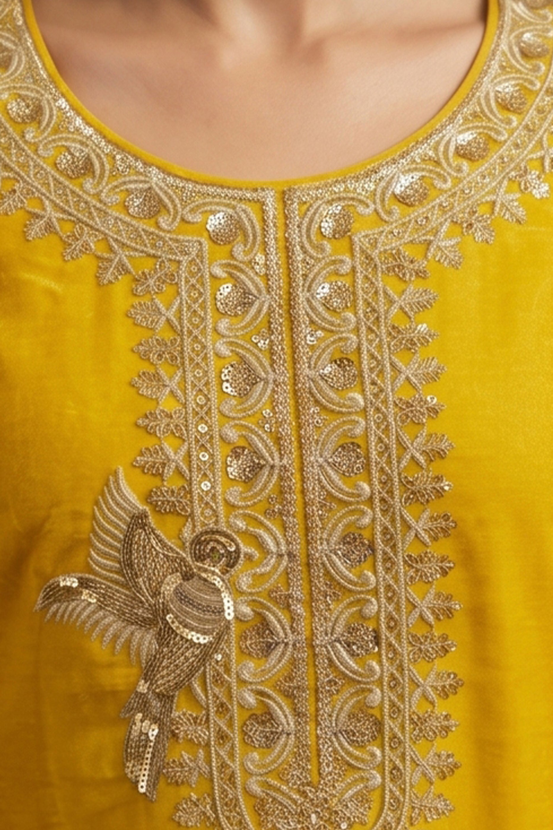 Yellow Readymade Embroidered Silk Sharara Suit-SAR12998_3_SareeButa.com