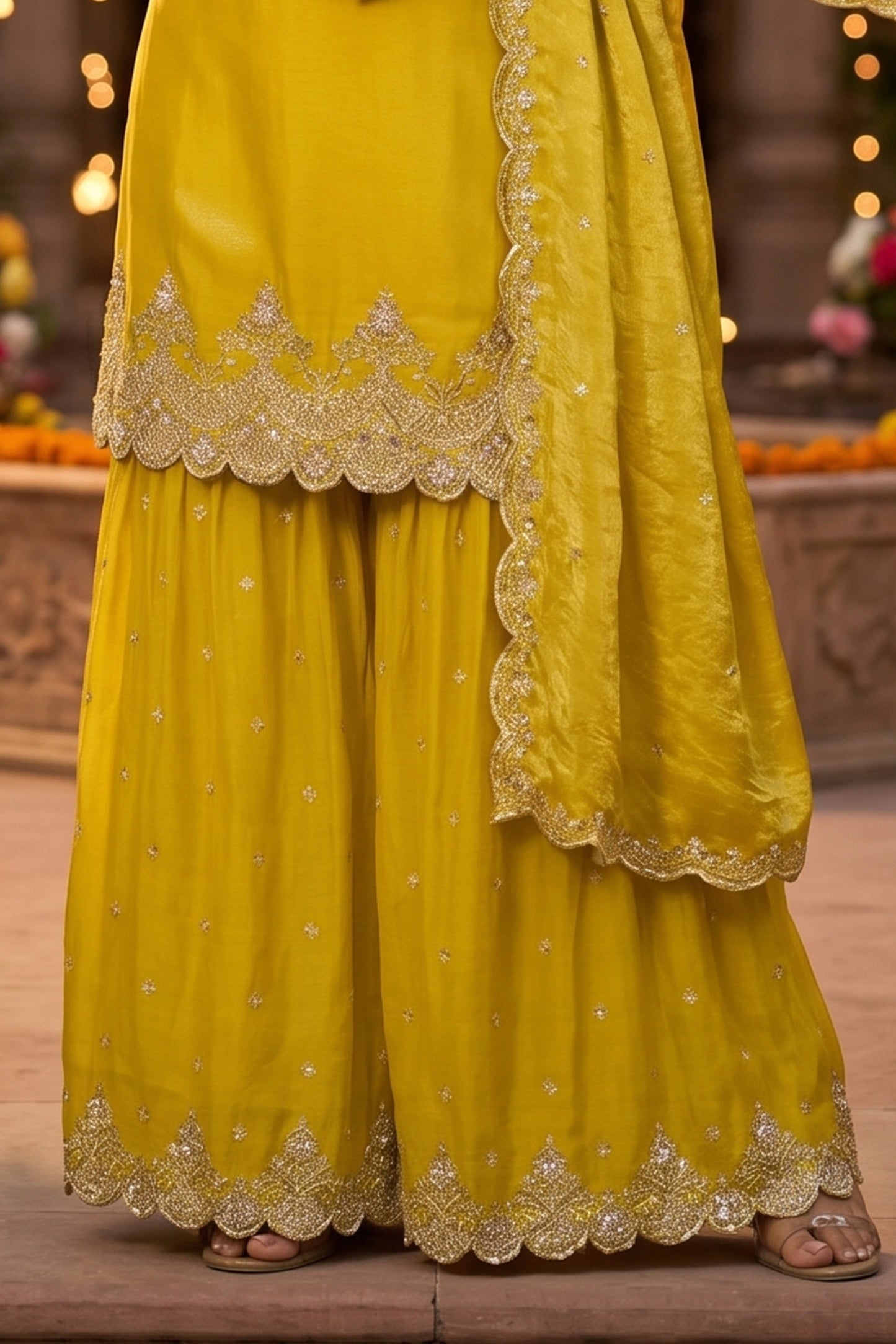 Yellow Readymade Embroidered Silk Sharara Suit-SAR12998_5_SareeButa.com