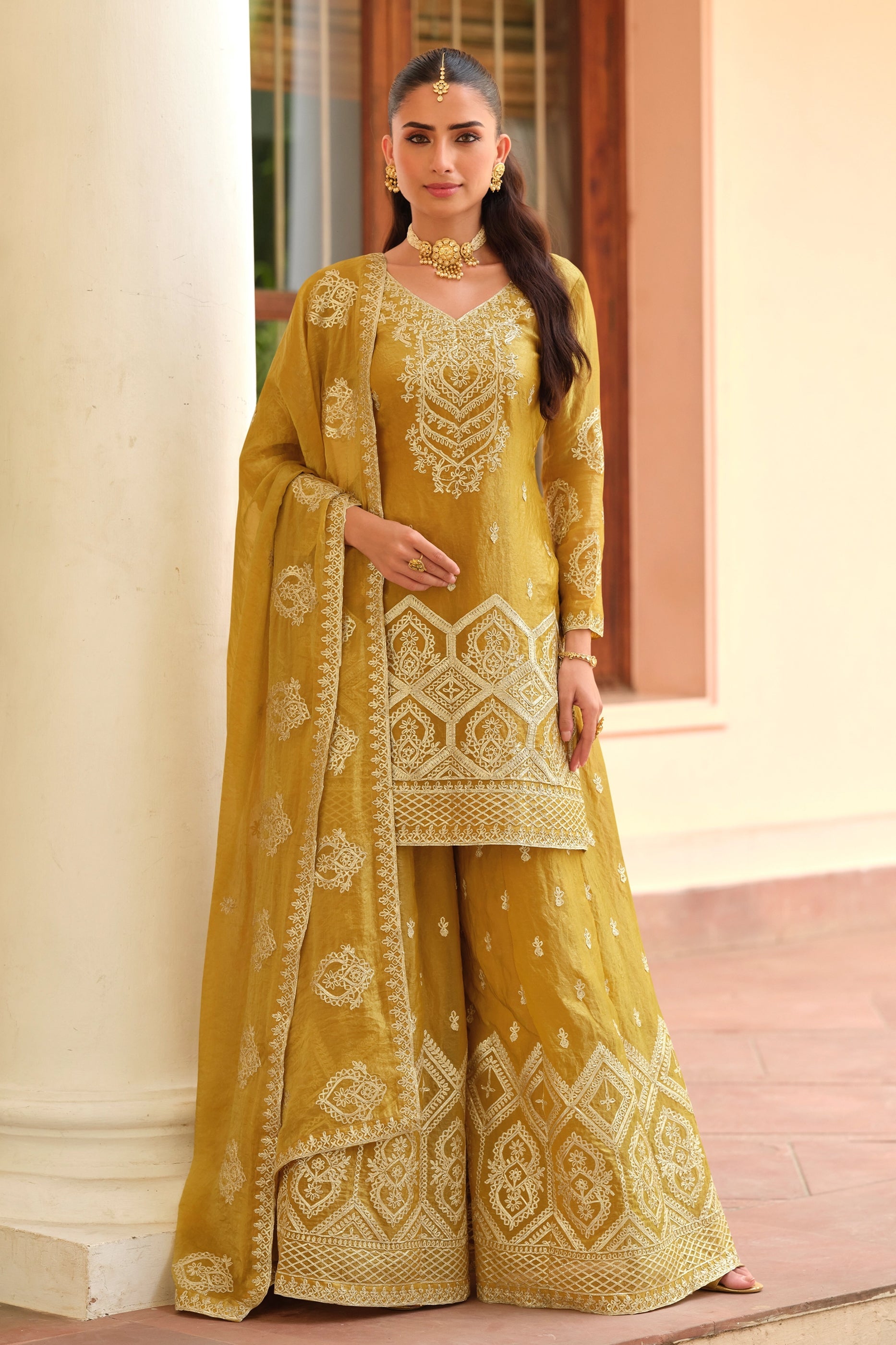 Yellow Readymade Embroidered Silk Suit-SAR11060_1_SareeButa.com