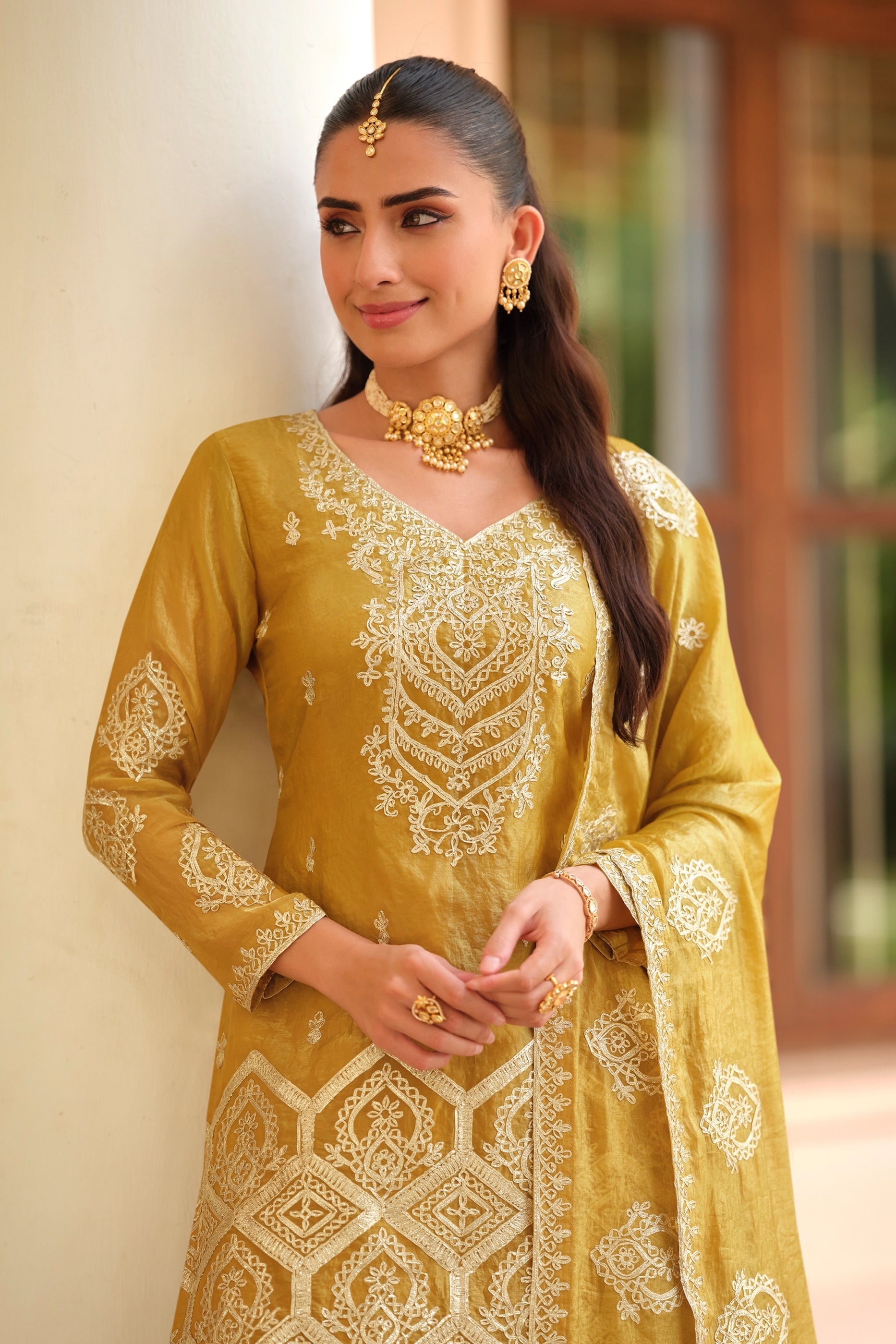 Yellow Readymade Embroidered Silk Suit-SAR11060_2_SareeButa.com