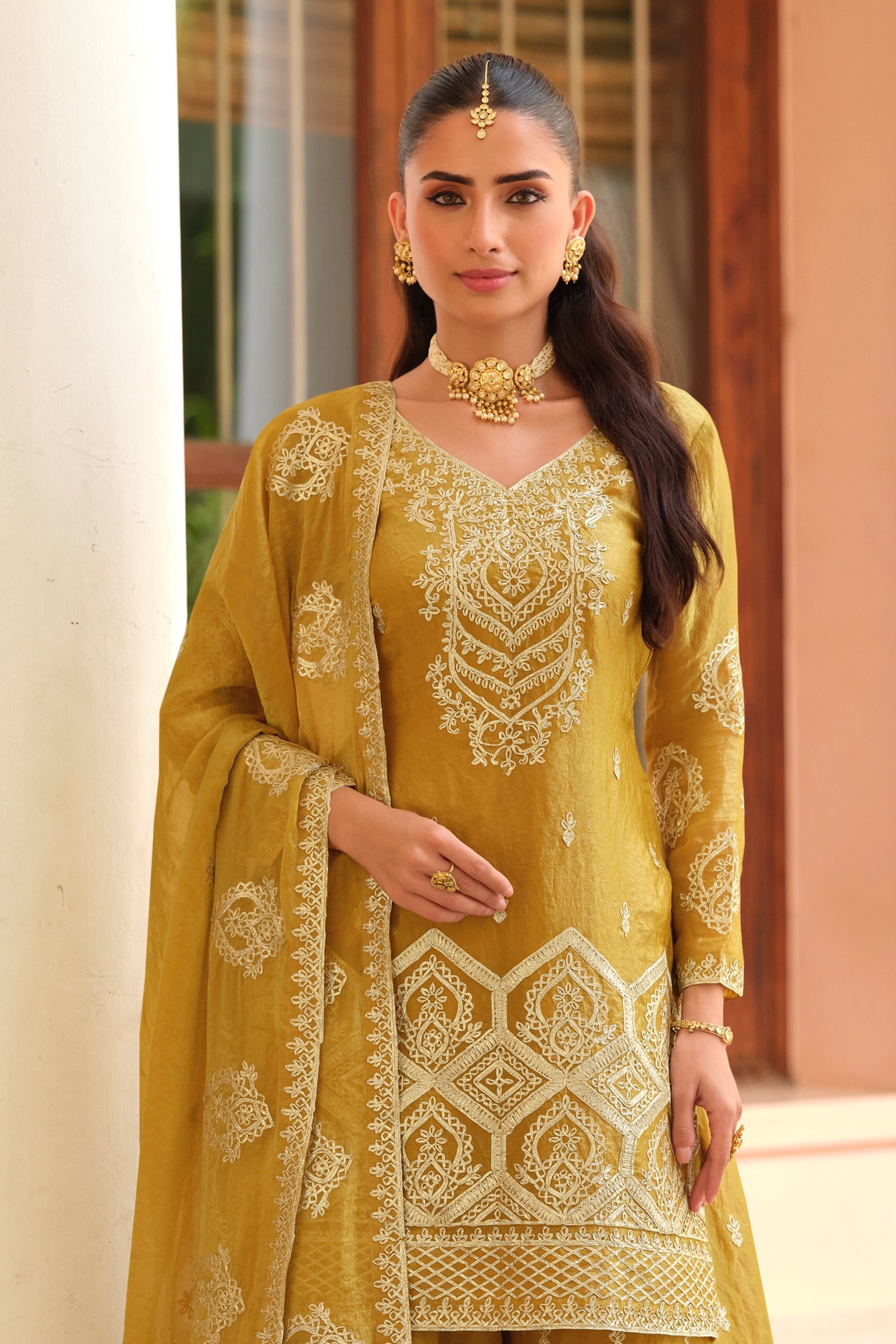 Yellow Readymade Embroidered Silk Suit-SAR11060_3_SareeButa.com