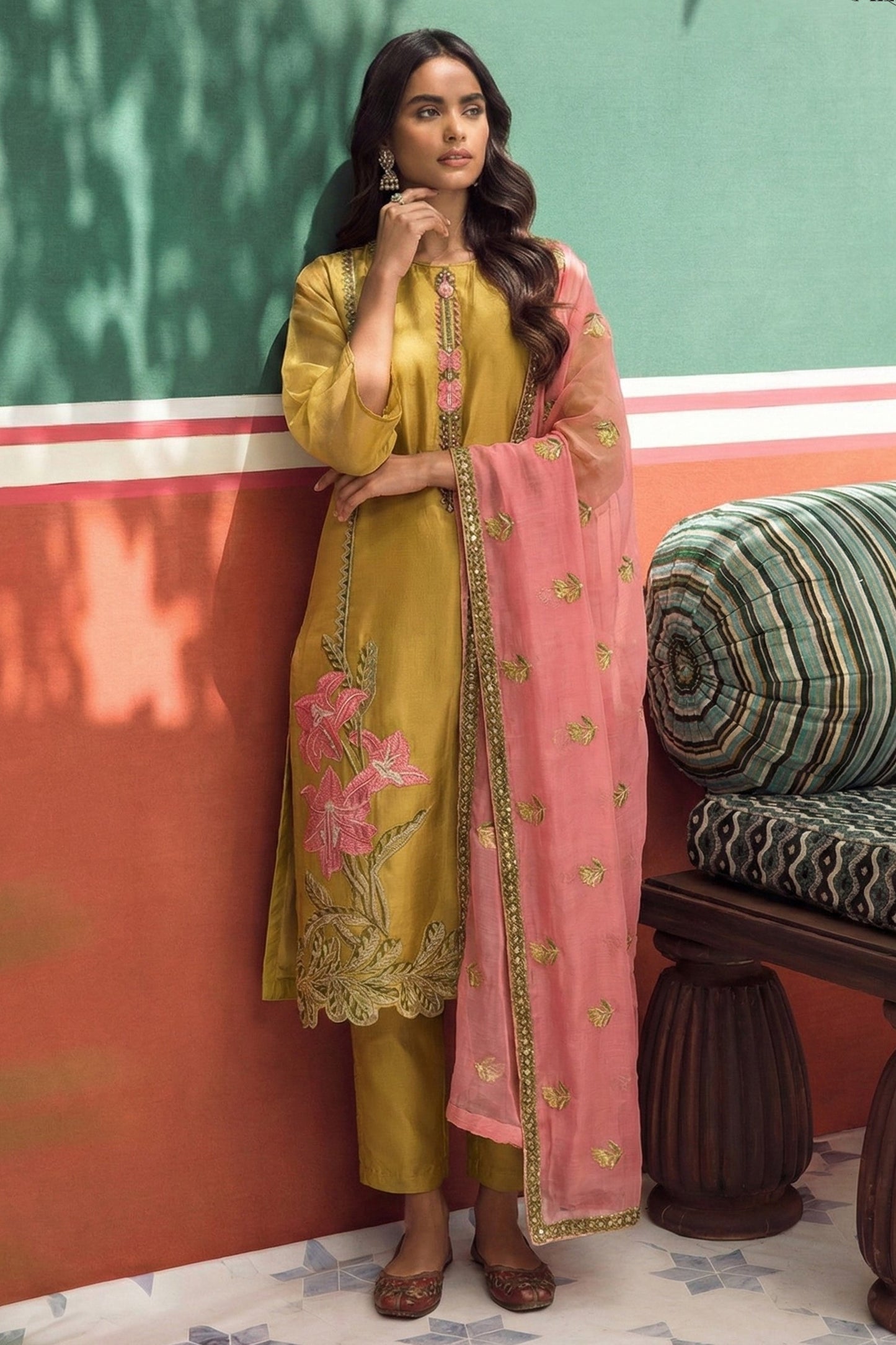 Yellow Readymade Embroidered Silk Suit-SAR11629_1_SareeButa.com