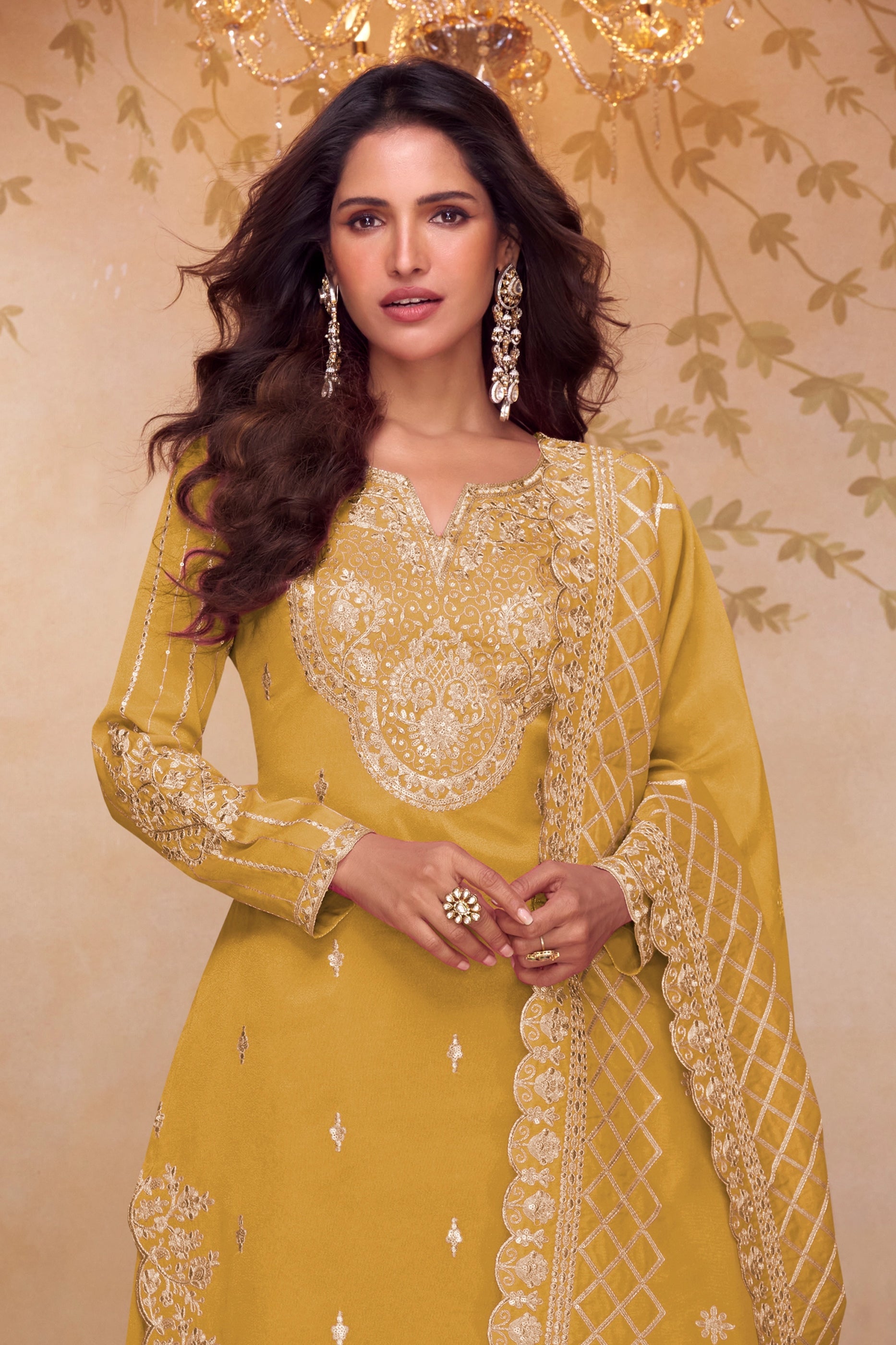 Yellow Readymade Embroidered Simar Silk Palazzo Suit-SAR11083_4_SareeButa.com