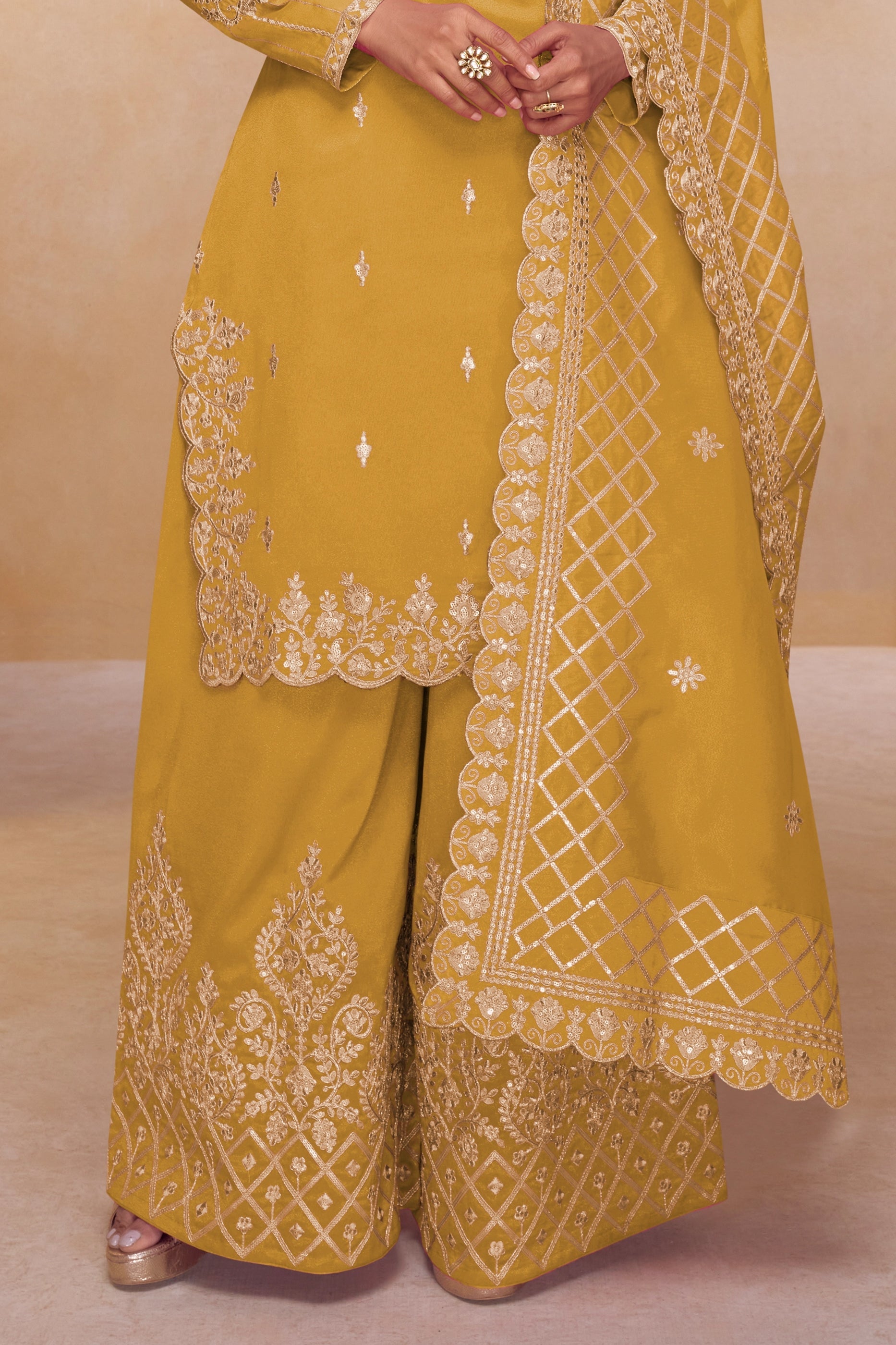 Yellow Readymade Embroidered Simar Silk Palazzo Suit-SAR11083_5_SareeButa.com