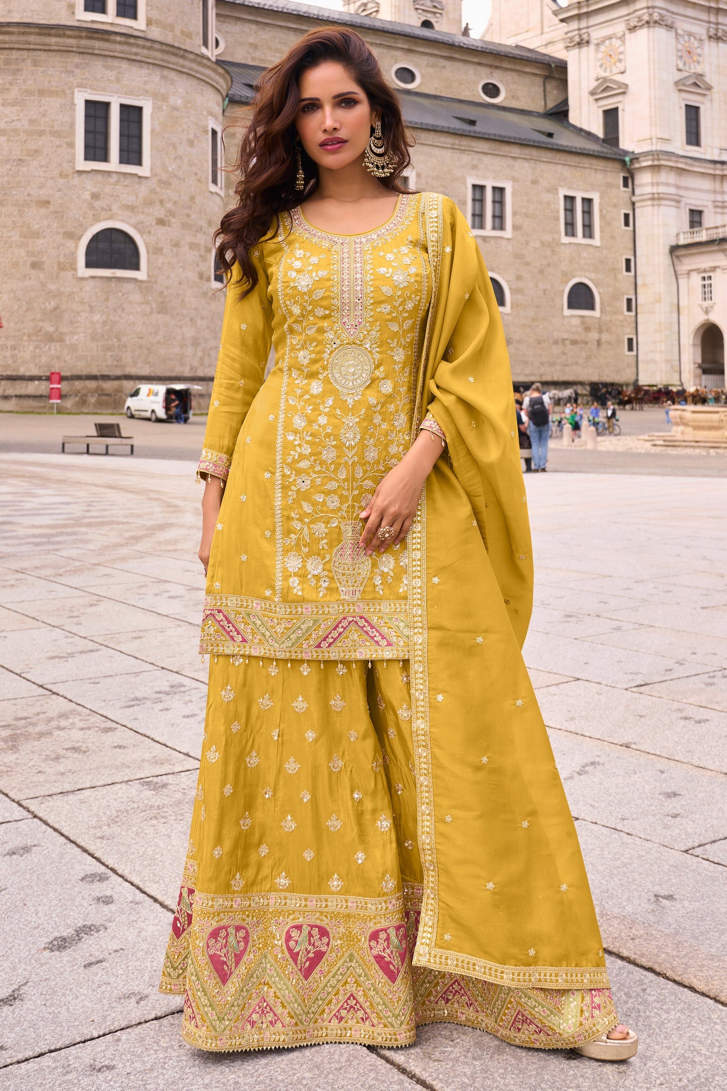 Yellow Readymade Embroidered Simar Silk Suit-SAR10791_1_SareeButa.com
