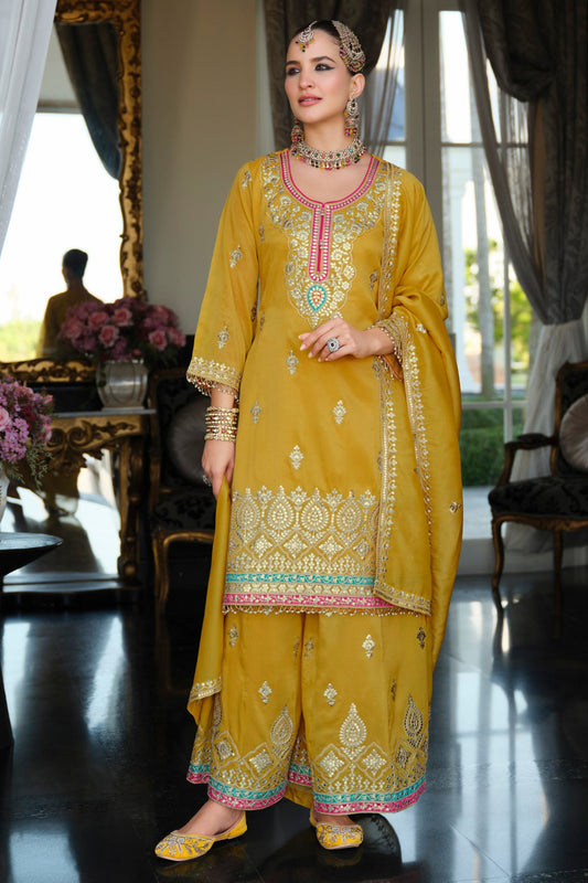 Yellow Readymade Embroidered Simar Silk Suit-SAR12126_1_SareeButa.com