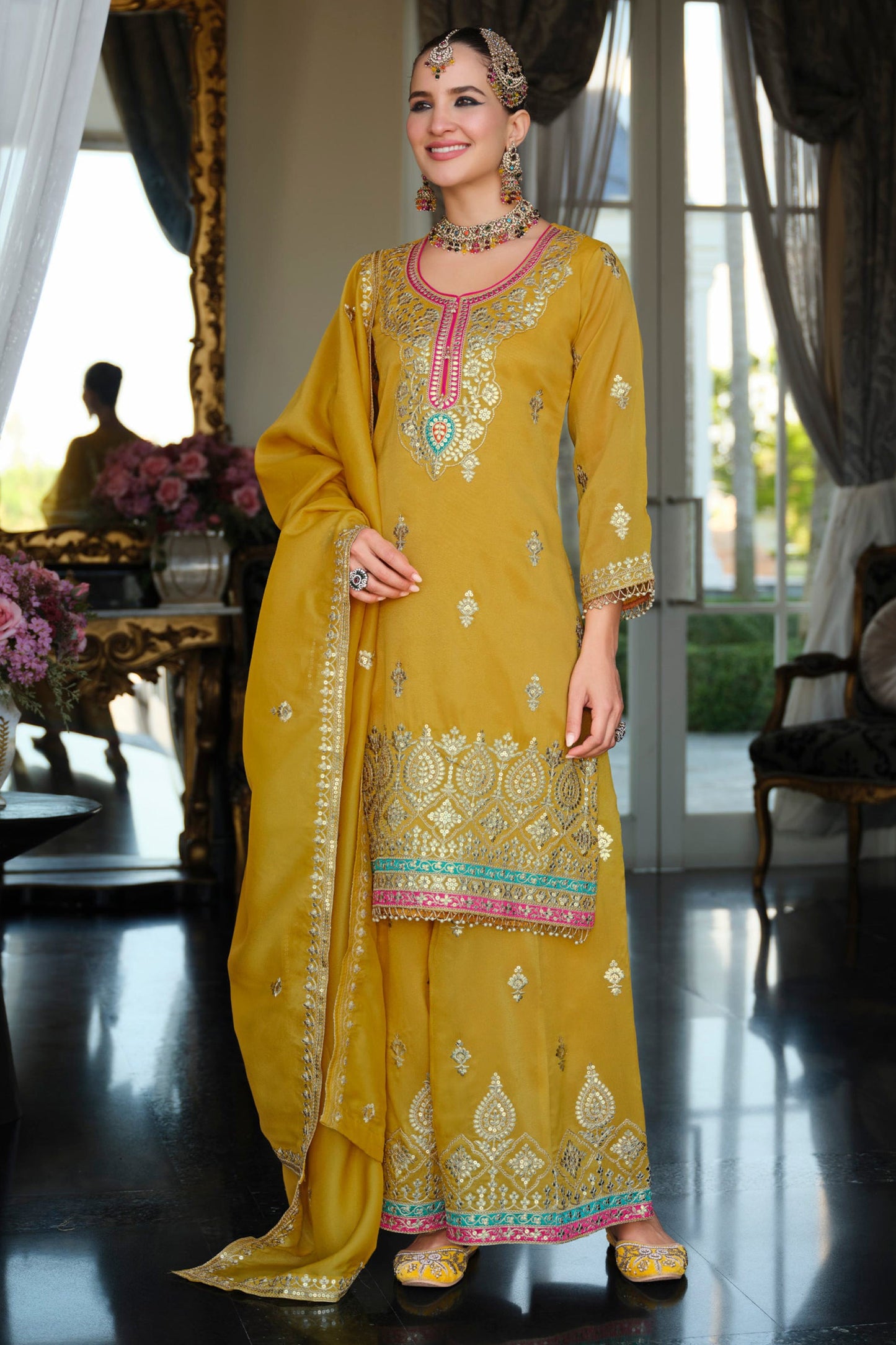 Yellow Readymade Embroidered Simar Silk Suit-SAR12126_4_SareeButa.com