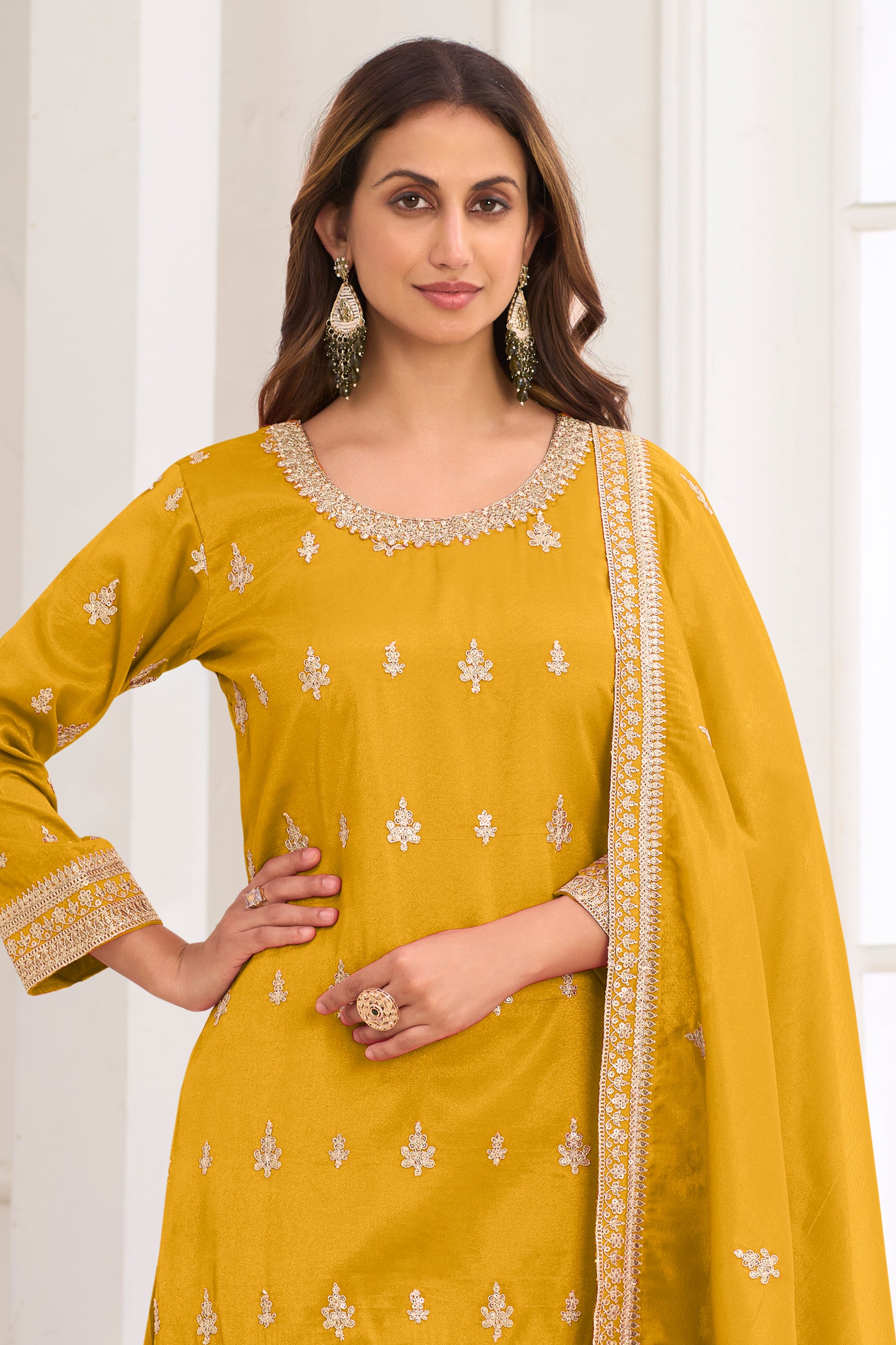 Yellow Readymade Embroidered Simar Silk Suit-SAR12224_3_SareeButa.com