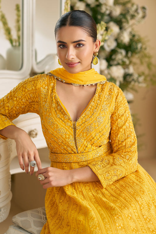 Yellow Readymade Georgette Gown With Dupatta-SAR11543_2_SareeButa.com