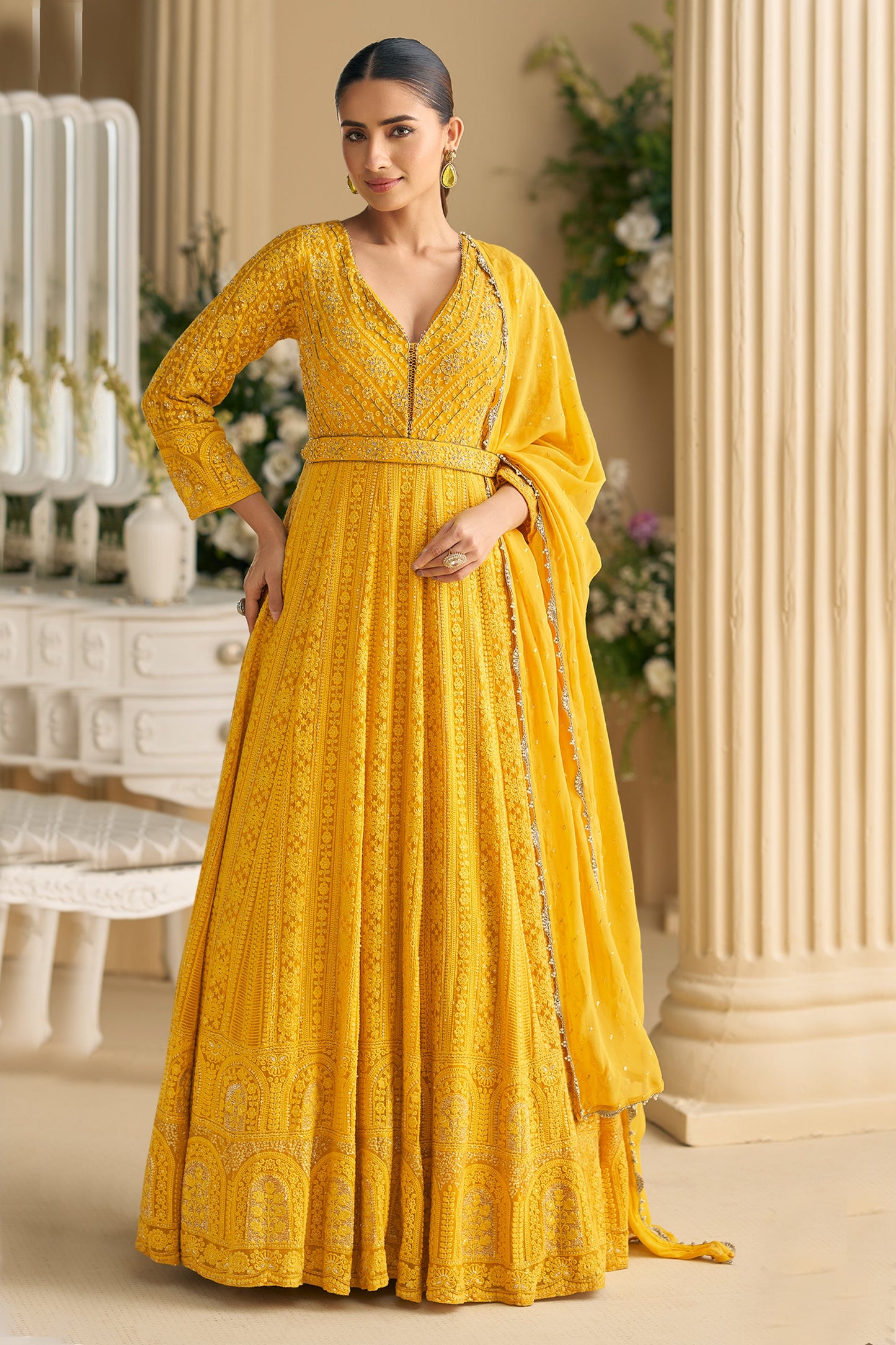 Yellow Readymade Georgette Gown With Dupatta-SAR11543_5_SareeButa.com