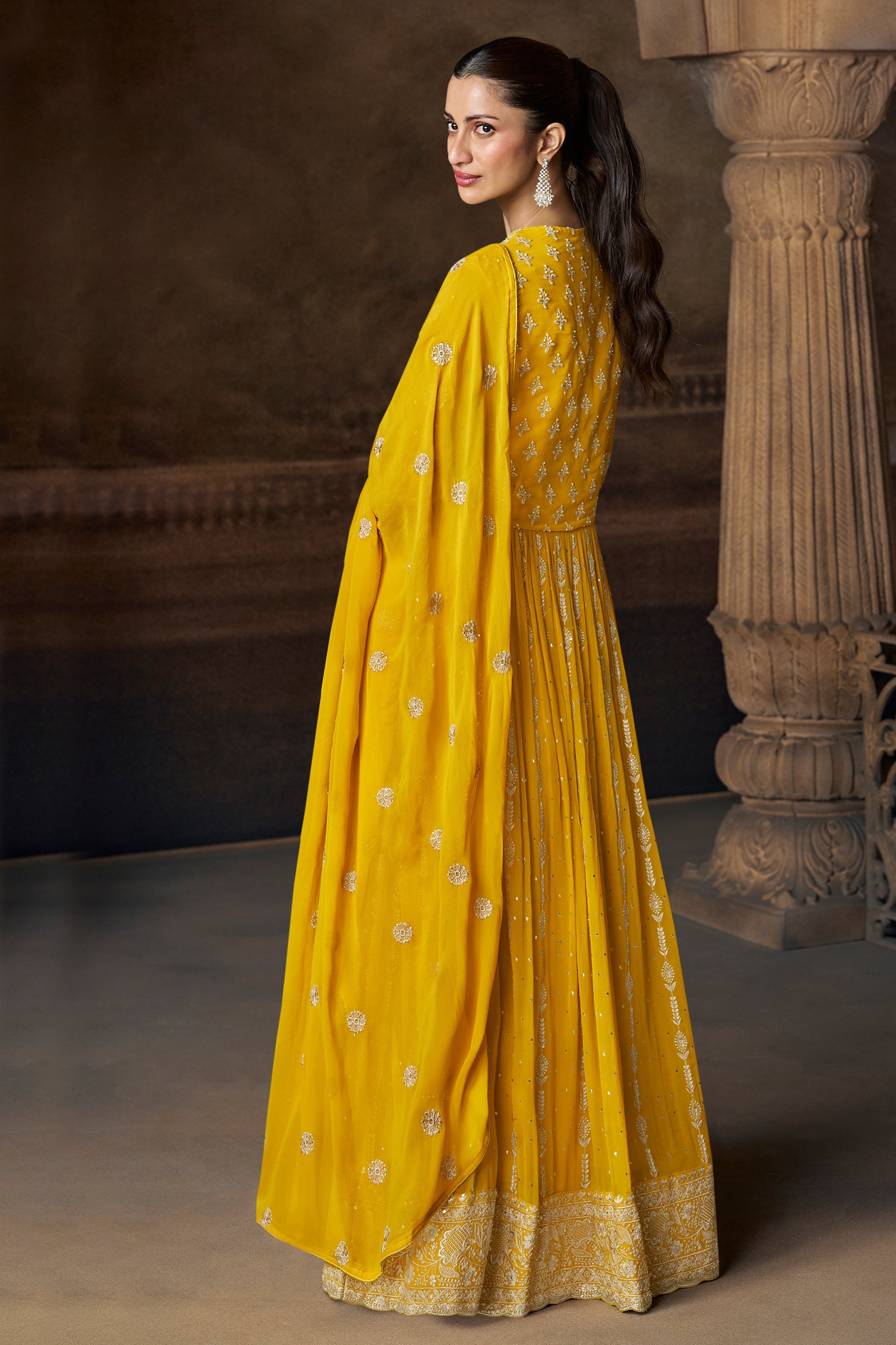 Yellow Readymade Georgette Gown With Dupatta-SAR11553_2_SareeButa.com