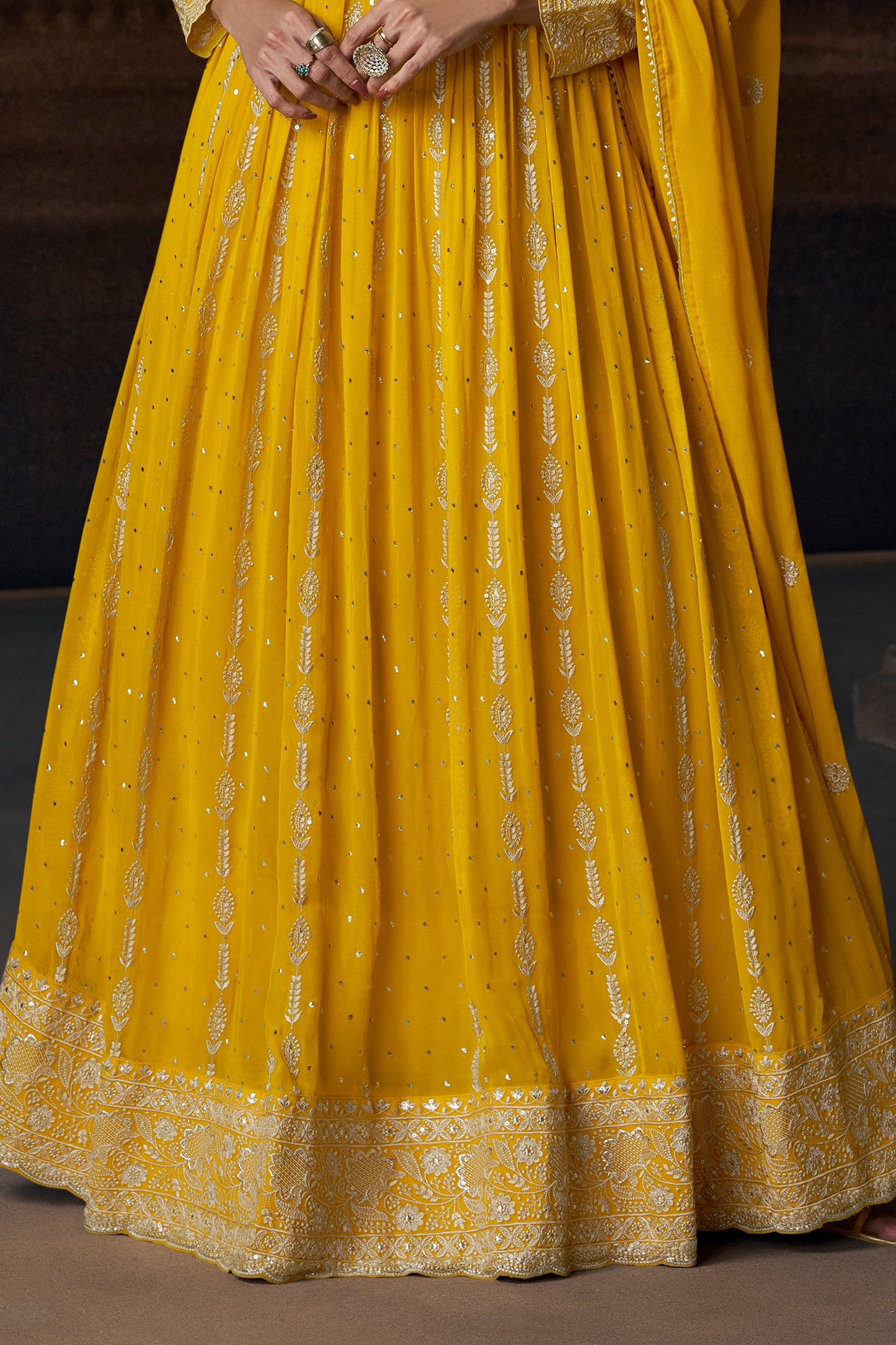Yellow Readymade Georgette Gown With Dupatta-SAR11553_4_SareeButa.com