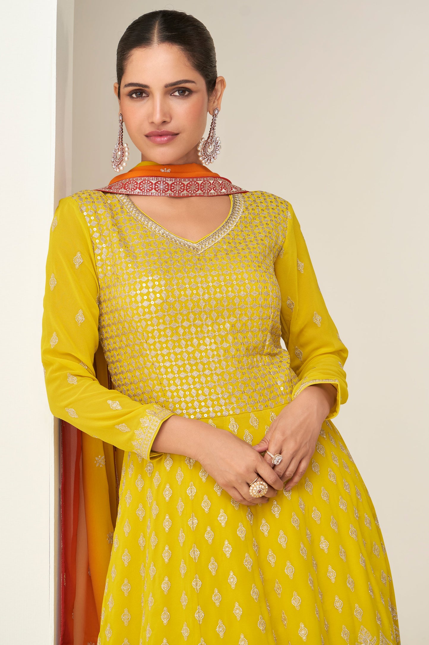 Yellow Readymade Georgette Gown with Dupatta-SS813_2_SareeButa.com