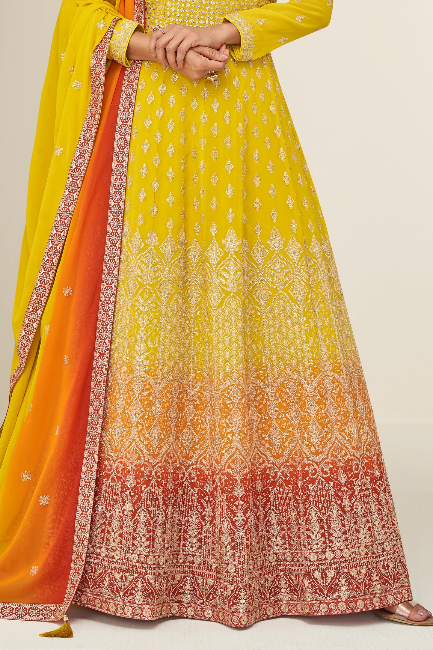 Yellow Readymade Georgette Gown with Dupatta-SS813_4_SareeButa.com