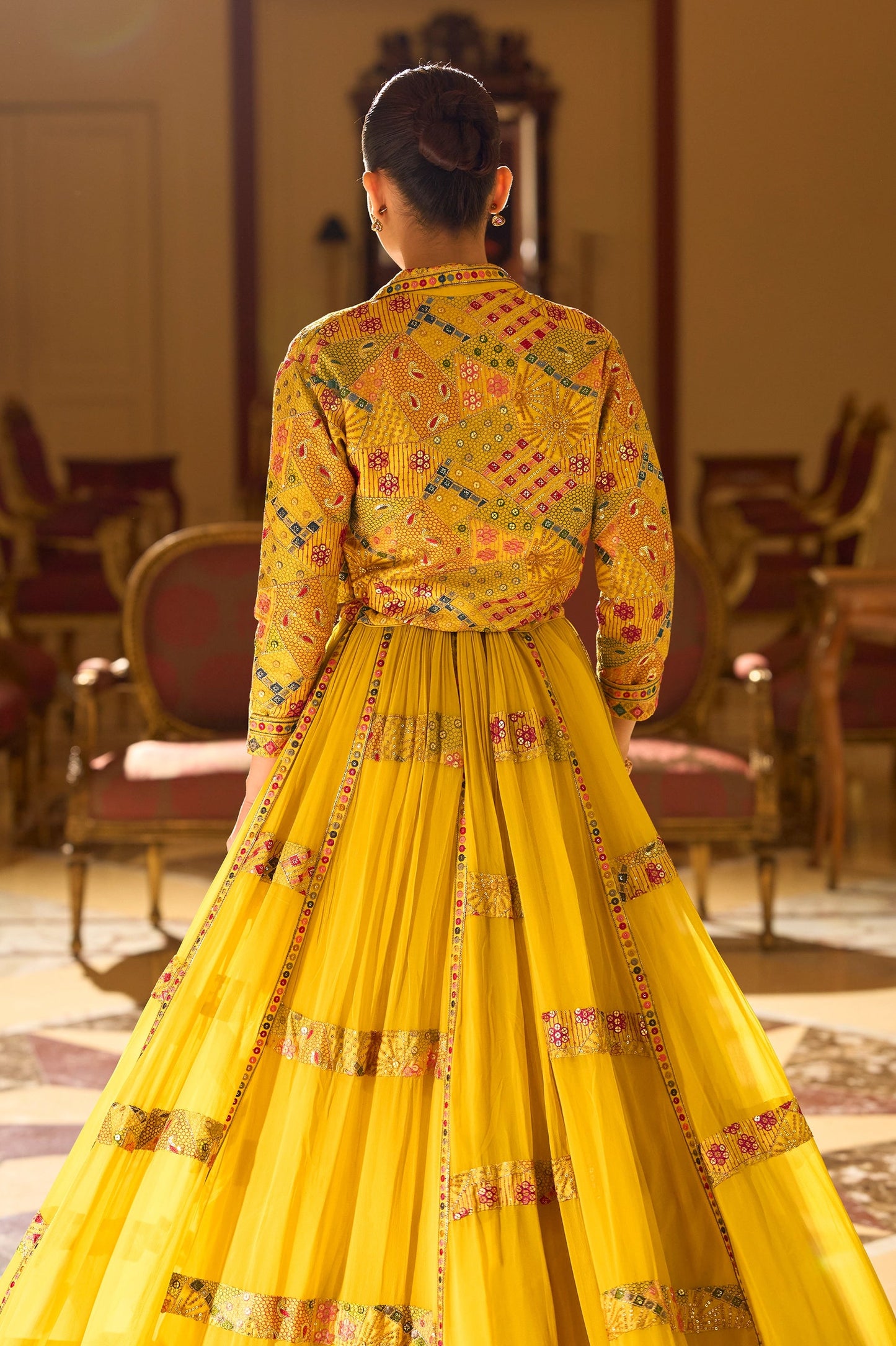 Yellow Readymade Georgette Skirt Set With Jacket-SAR10955_3_SareeButa.com