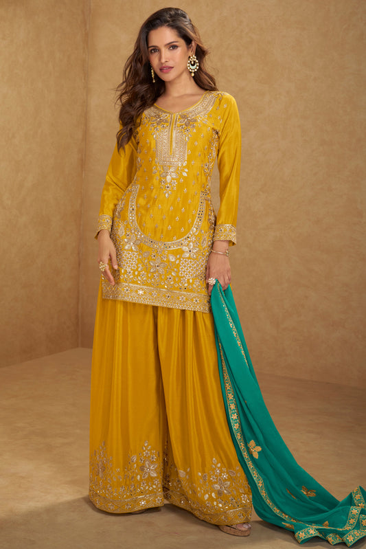 Yellow Readymade Heavy Work Chinon Suit-SS719_1_SareeButa.com