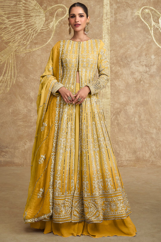 Yellow Readymade Heavy Work Georgette Skirt Suit-SS616_1_SareeButa.com