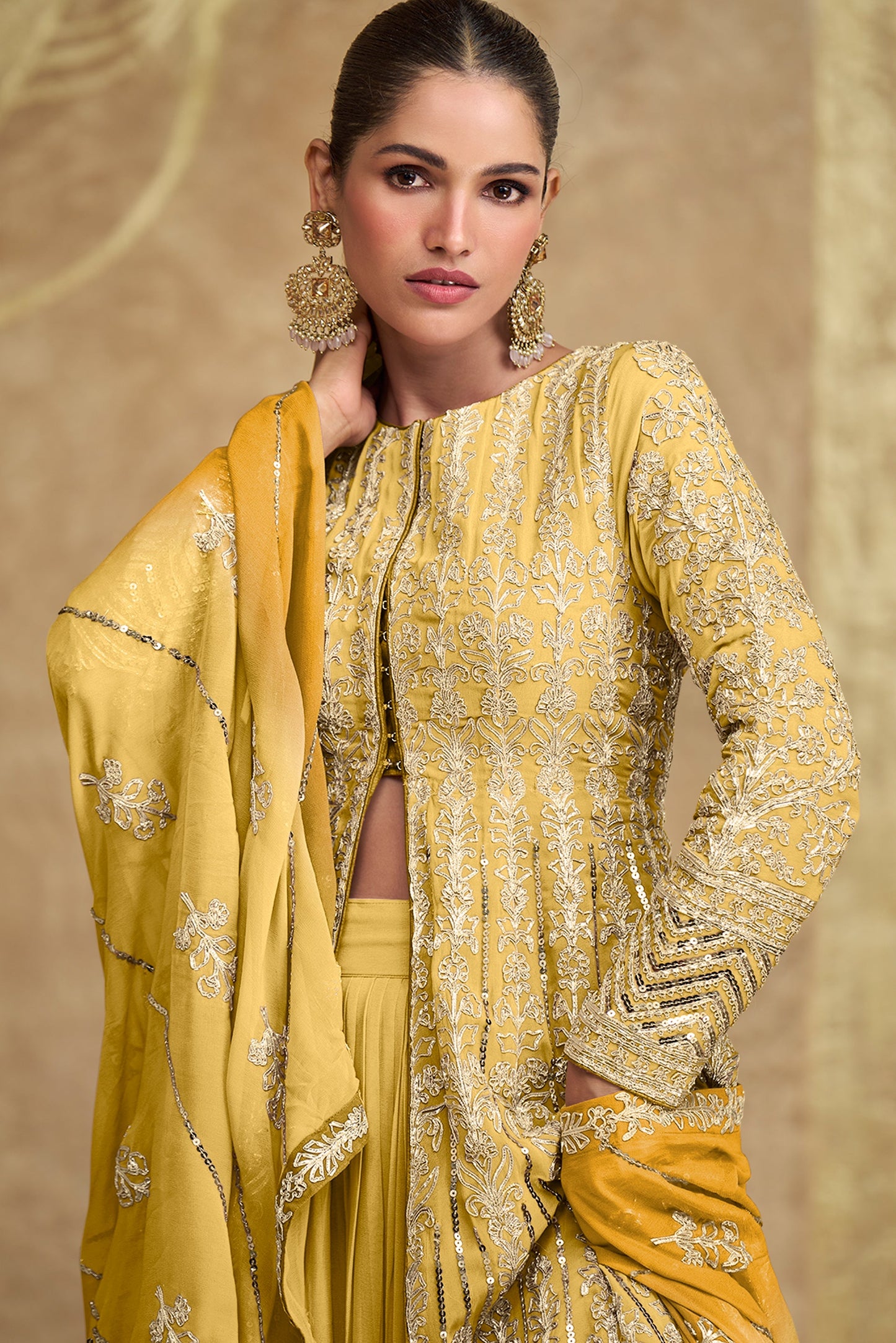 Yellow Readymade Heavy Work Georgette Skirt Suit-SS616_2_SareeButa.com