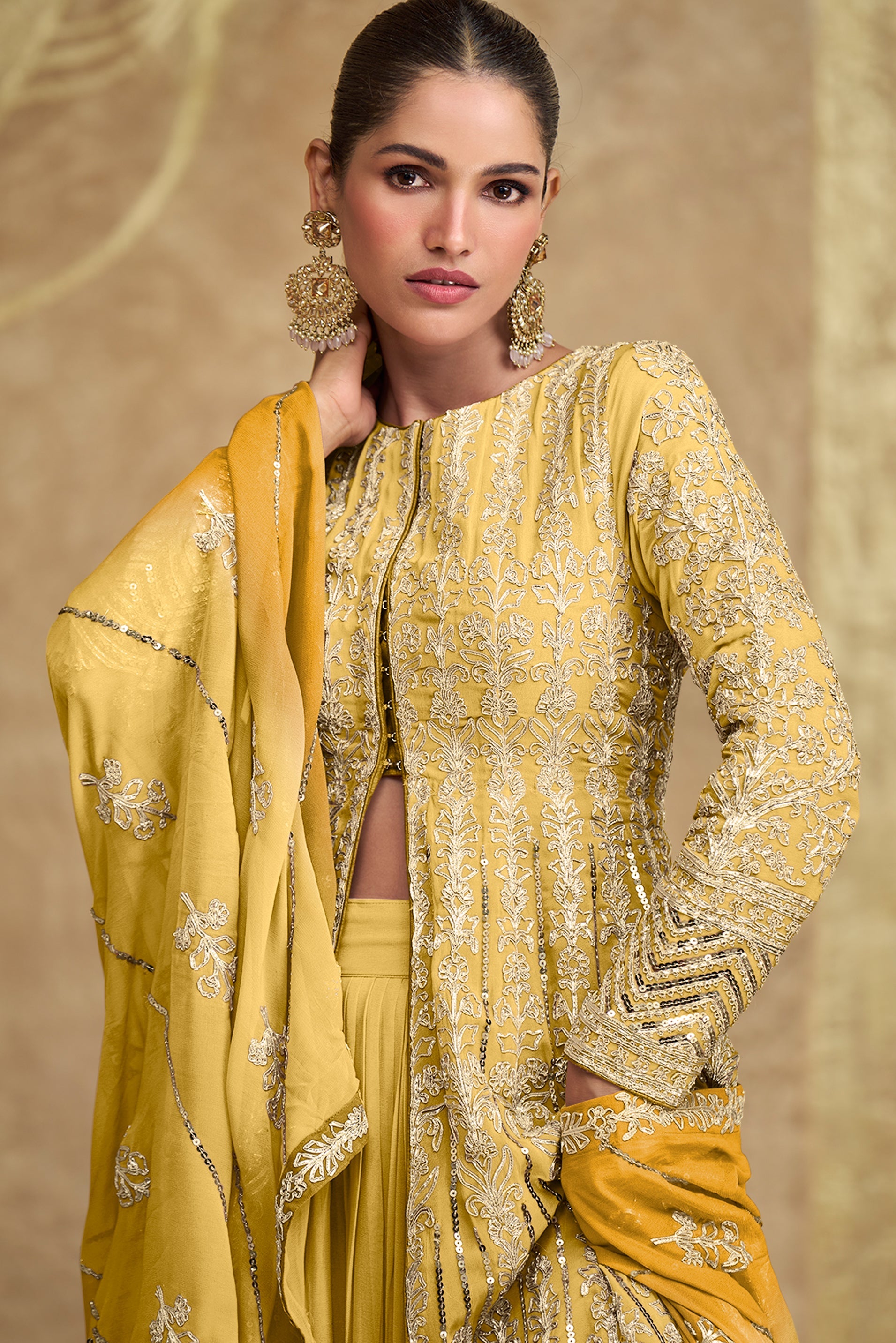 Yellow Readymade Heavy Work Georgette Skirt Suit-SS616_2_SareeButa.com