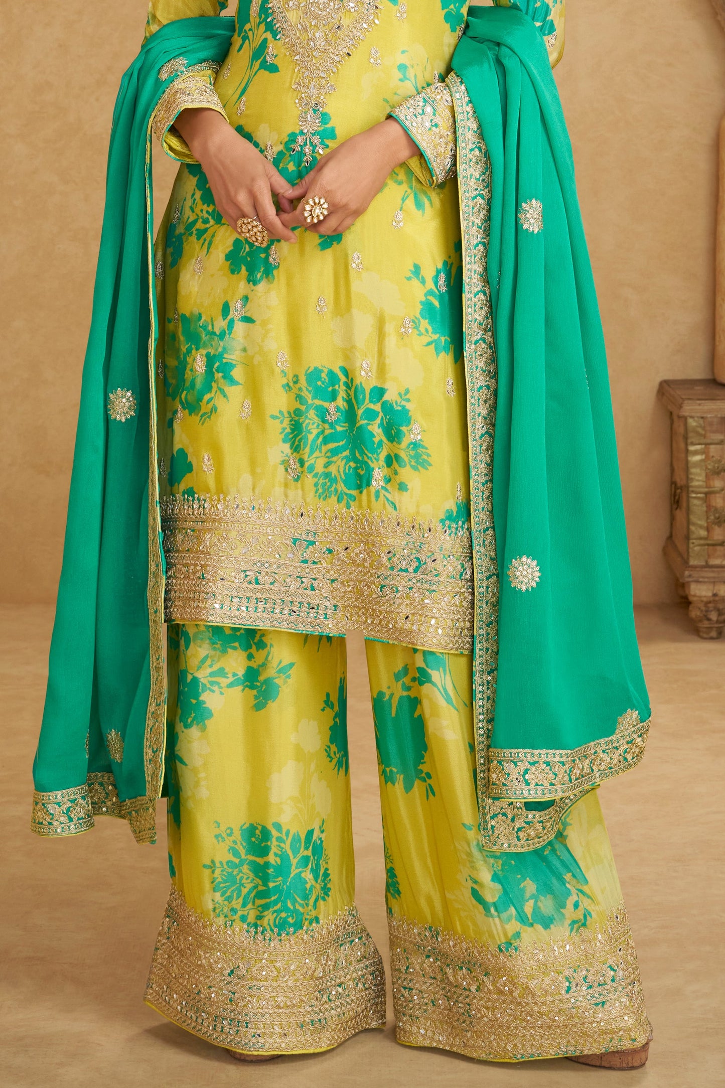 Yellow Readymade Heavy Work Printed Chinon Suit-SS784_5_SareeButa.com