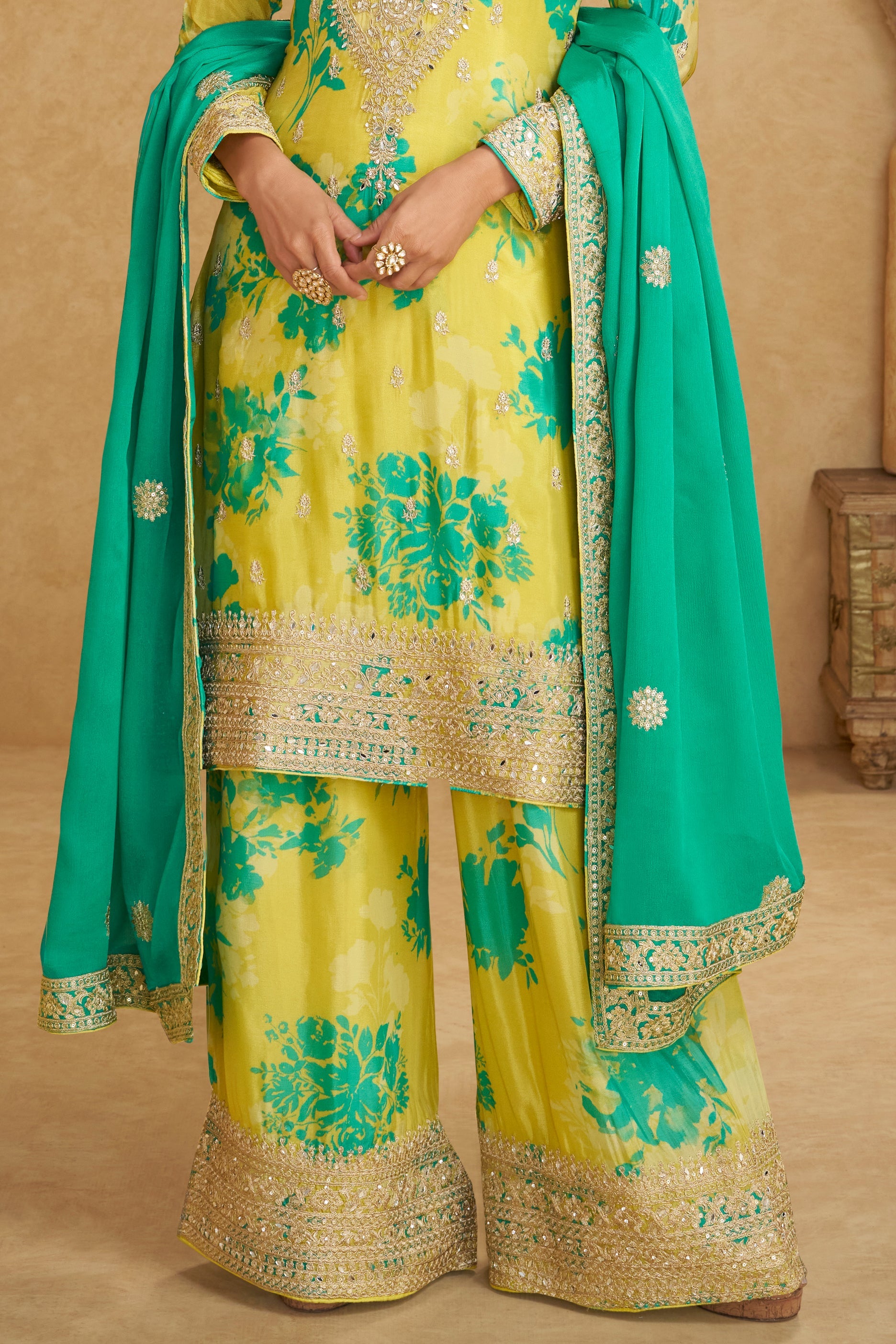 Yellow Readymade Heavy Work Printed Chinon Suit-SS784_5_SareeButa.com