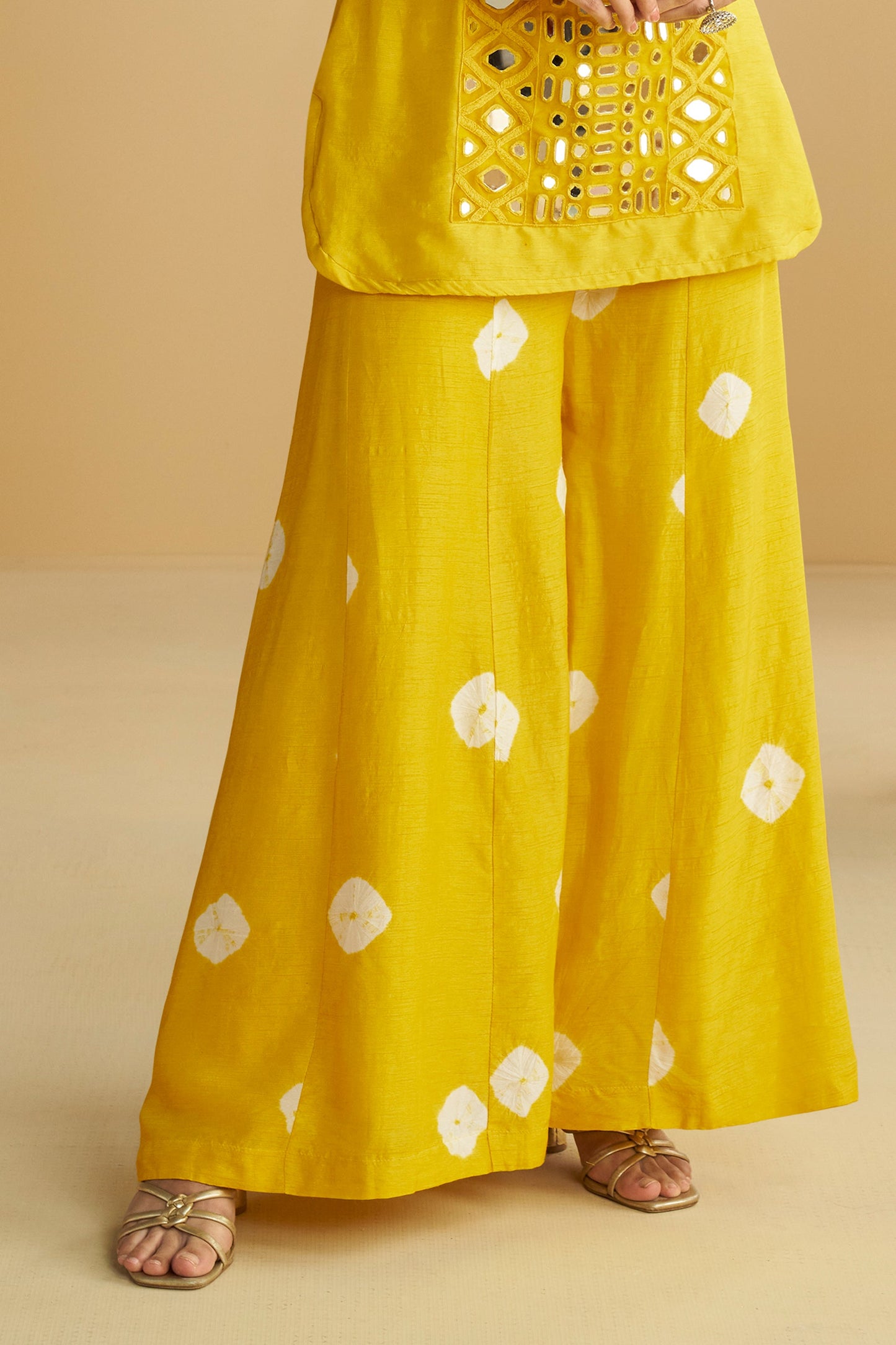 Yellow Readymade Mirror Work Silk Palazzo Set-SAR10771_4_SareeButa.com