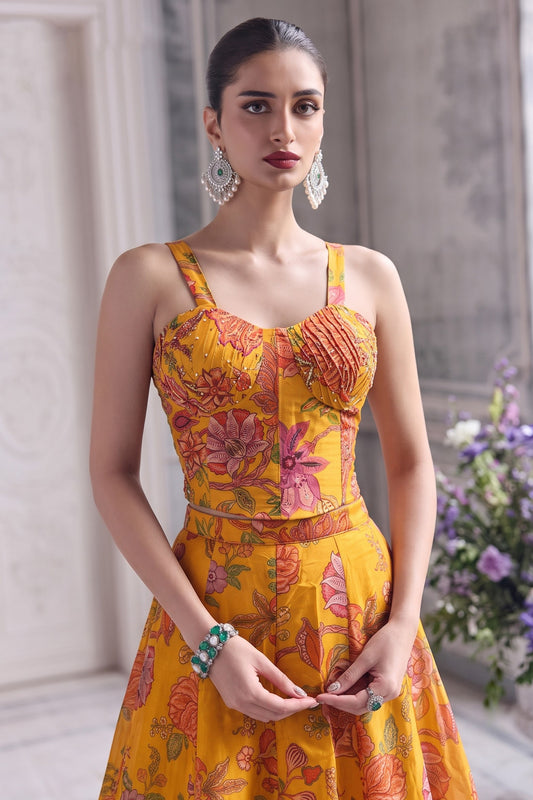 Yellow Readymade Printed Organza Skirt Set-SAR13117_2_SareeButa.com
