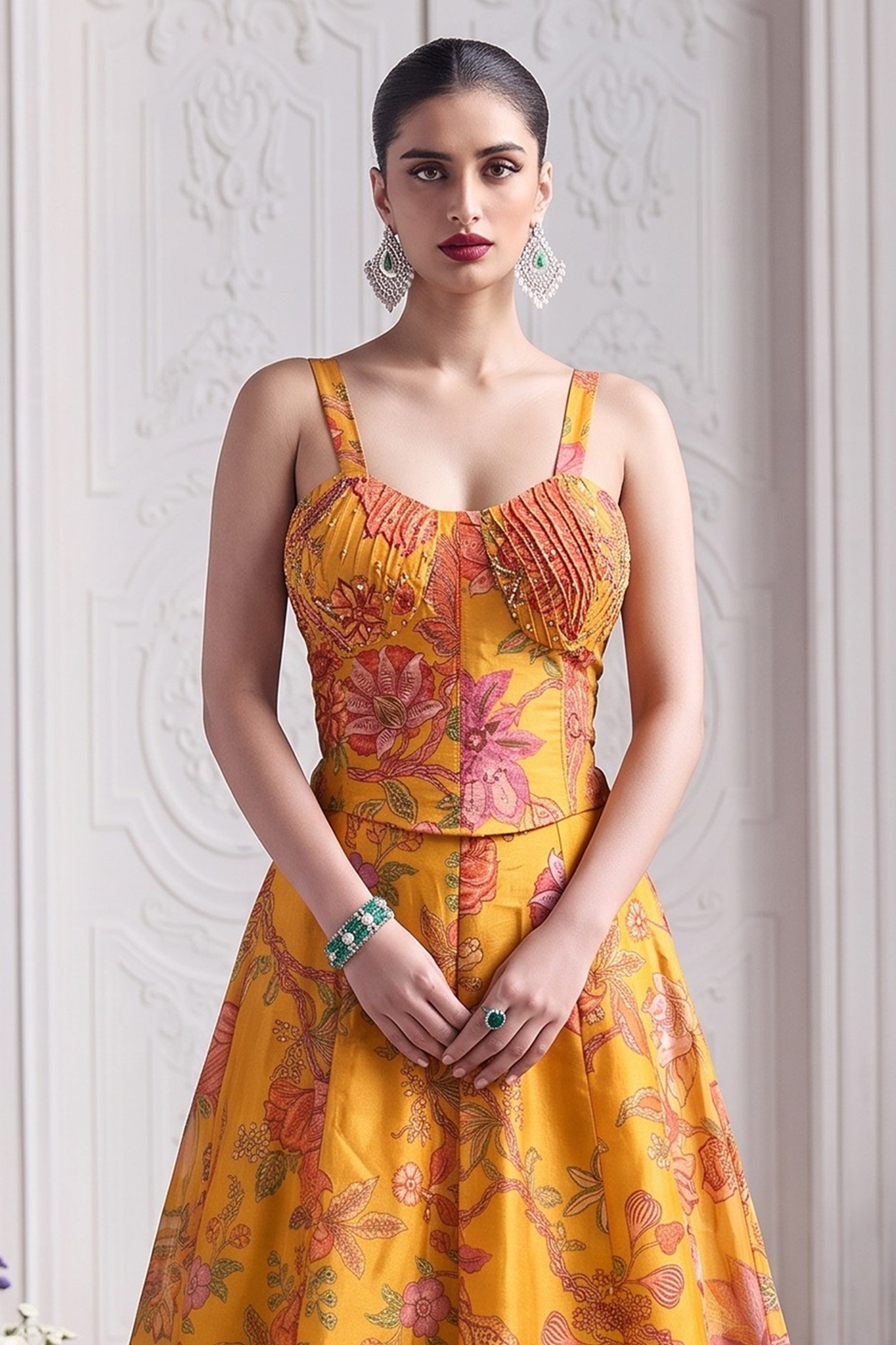 Yellow Readymade Printed Organza Skirt Set-SAR13117_5_SareeButa.com