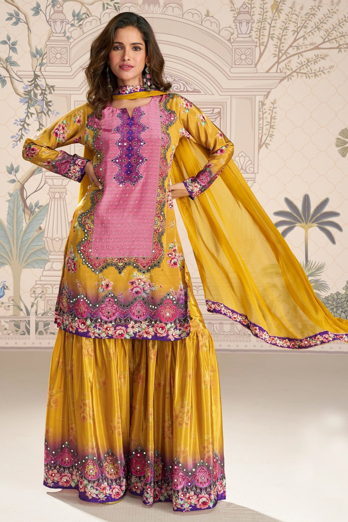 Yellow Readymade Satin Crepe Sharara Suit-SAR10933_1_SareeButa.com