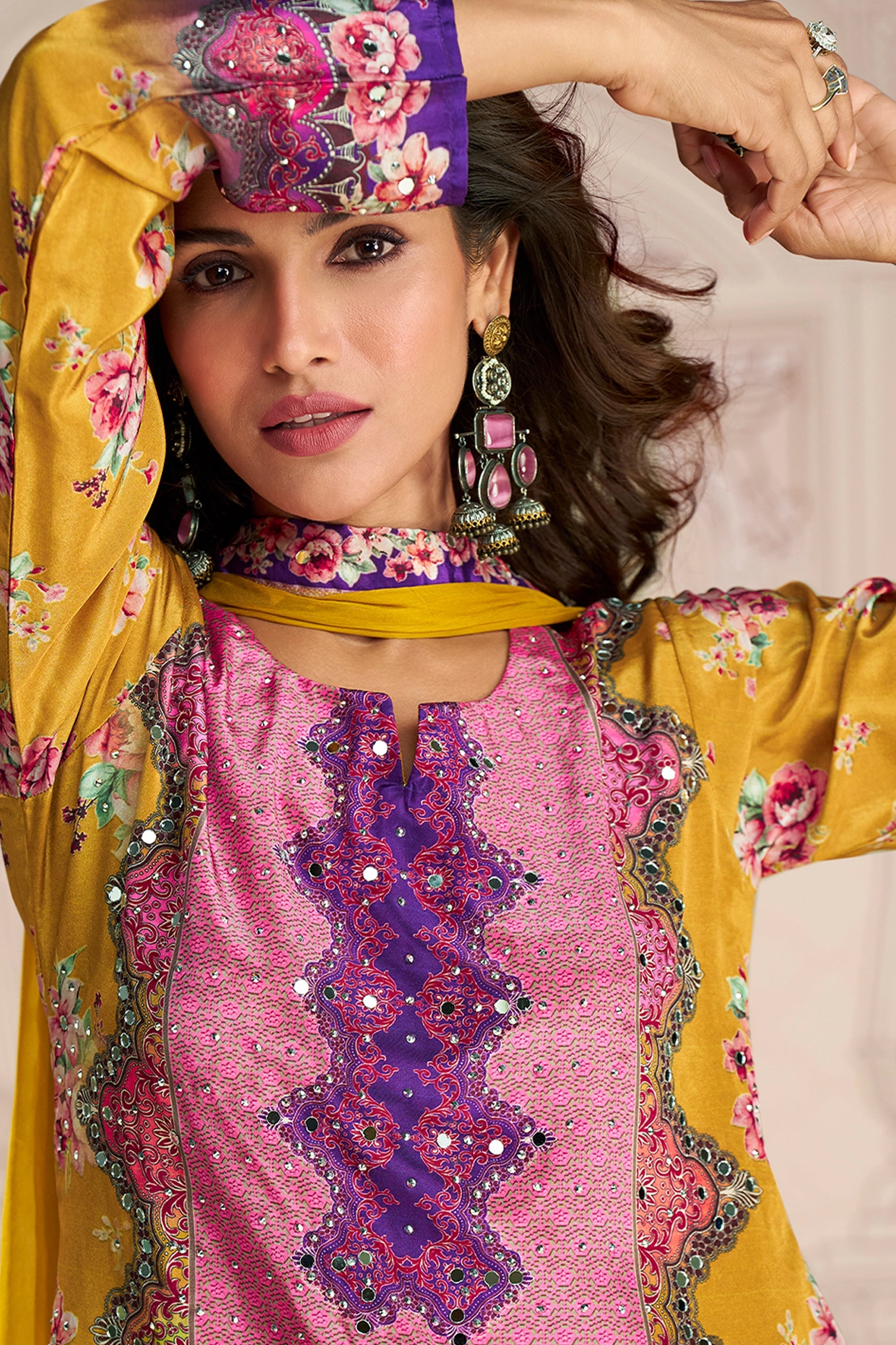 Yellow Readymade Satin Crepe Sharara Suit-SAR10933_2_SareeButa.com