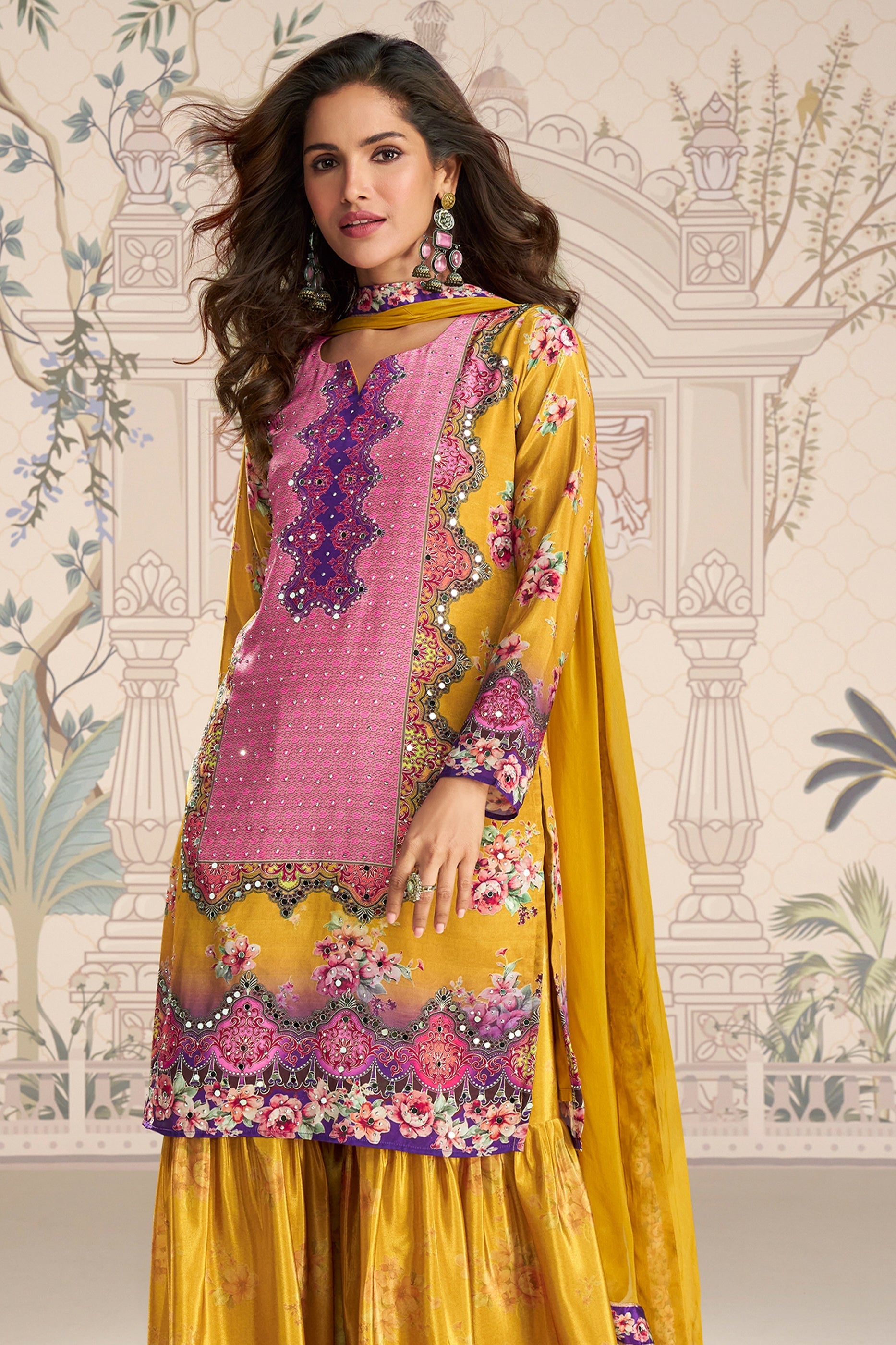 Yellow Readymade Satin Crepe Sharara Suit-SAR10933_4_SareeButa.com