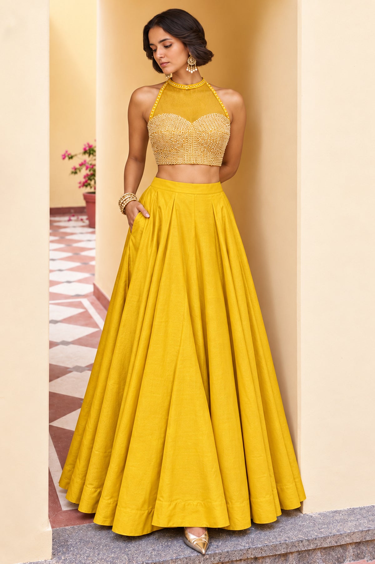 Yellow Readymade Sequence Work Silk Lehenga-SAR13339_1_SareeButa.com