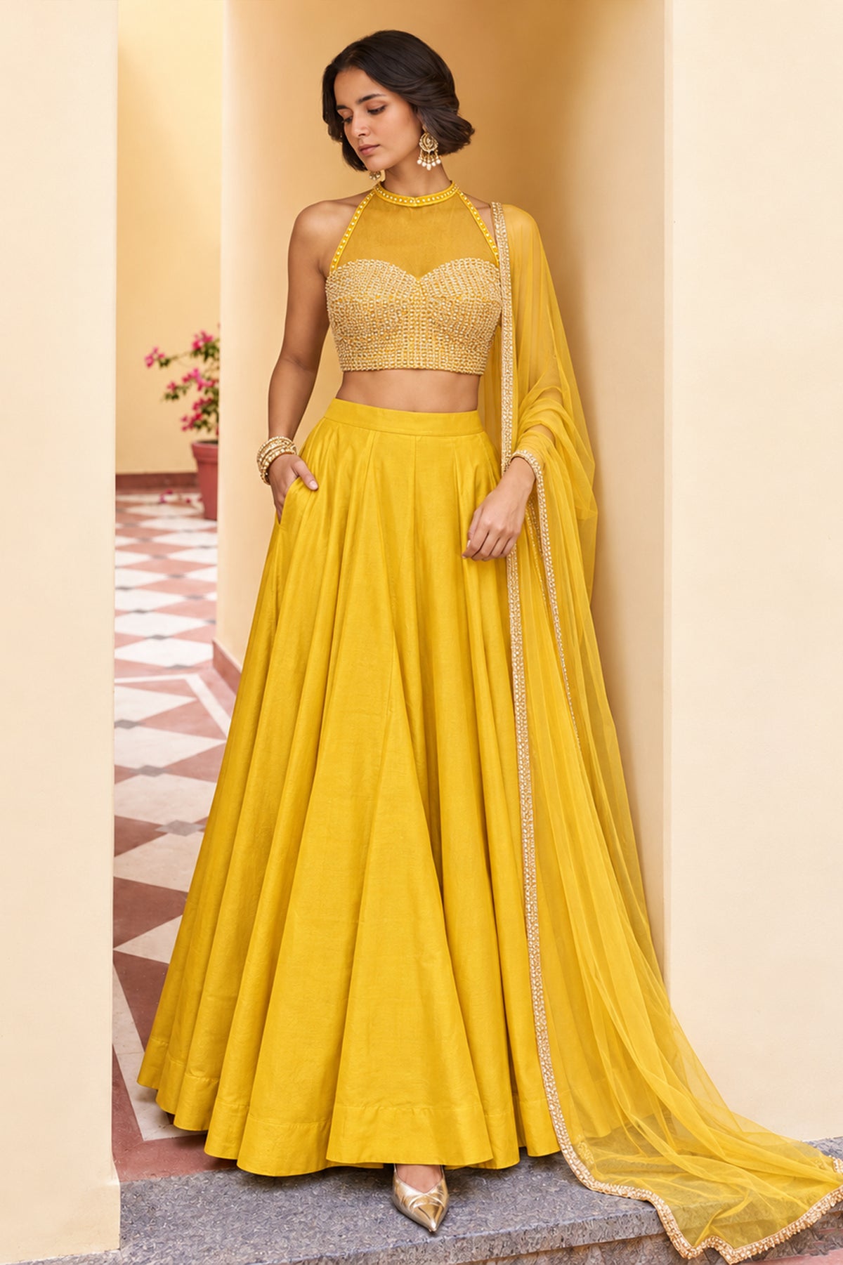 Yellow Readymade Sequence Work Silk Lehenga-SAR13339_3_SareeButa.com