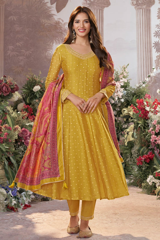 Yellow Readymade Tissue Silk Anarkali Suit-SS978_1_SareeButa.com