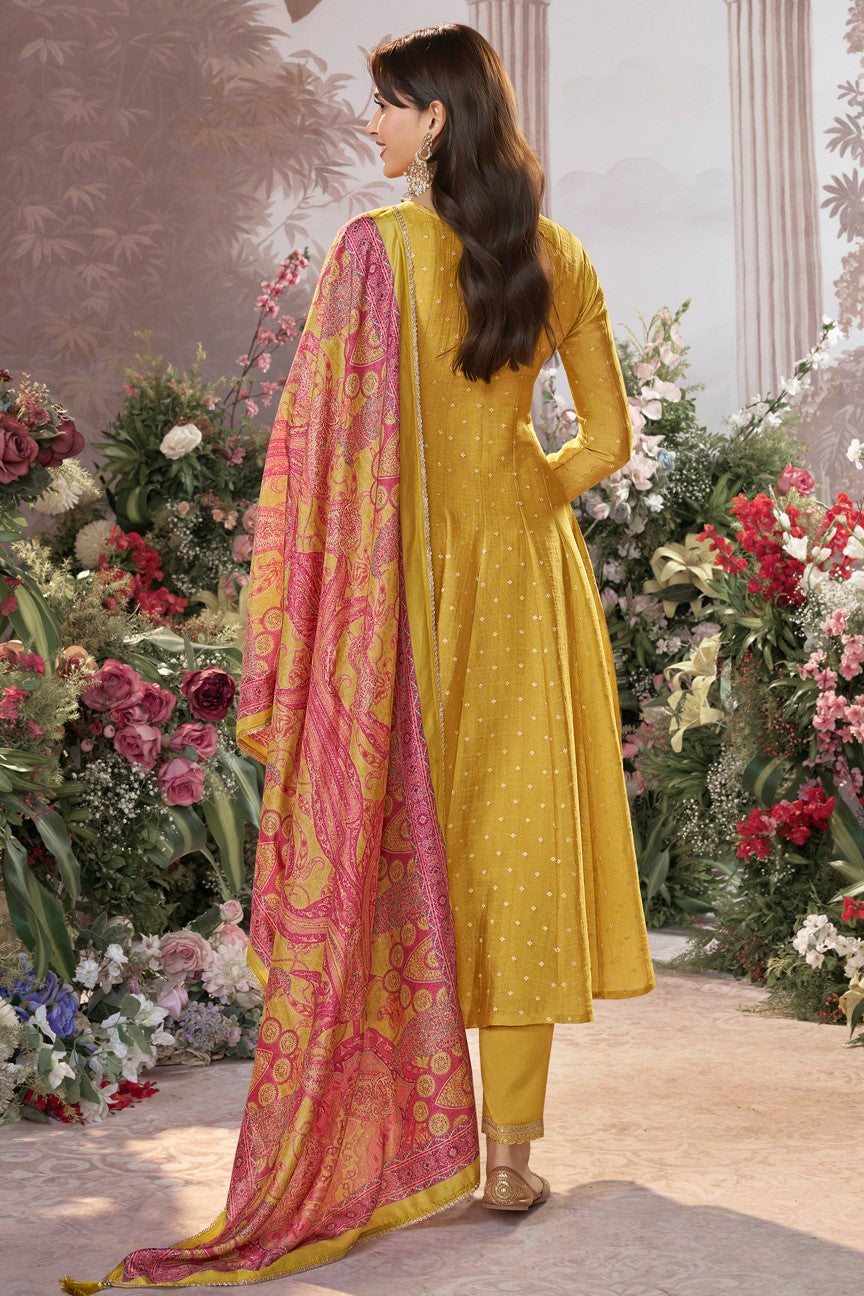 Yellow Readymade Tissue Silk Anarkali Suit-SS978_3_SareeButa.com