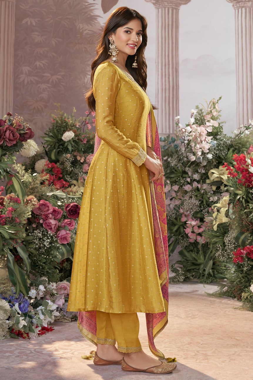 Yellow Readymade Tissue Silk Anarkali Suit-SS978_4_SareeButa.com
