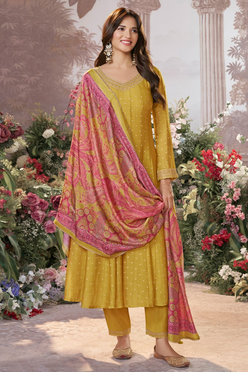 Yellow Readymade Tissue Silk Anarkali Suit-SS978_5_SareeButa.com