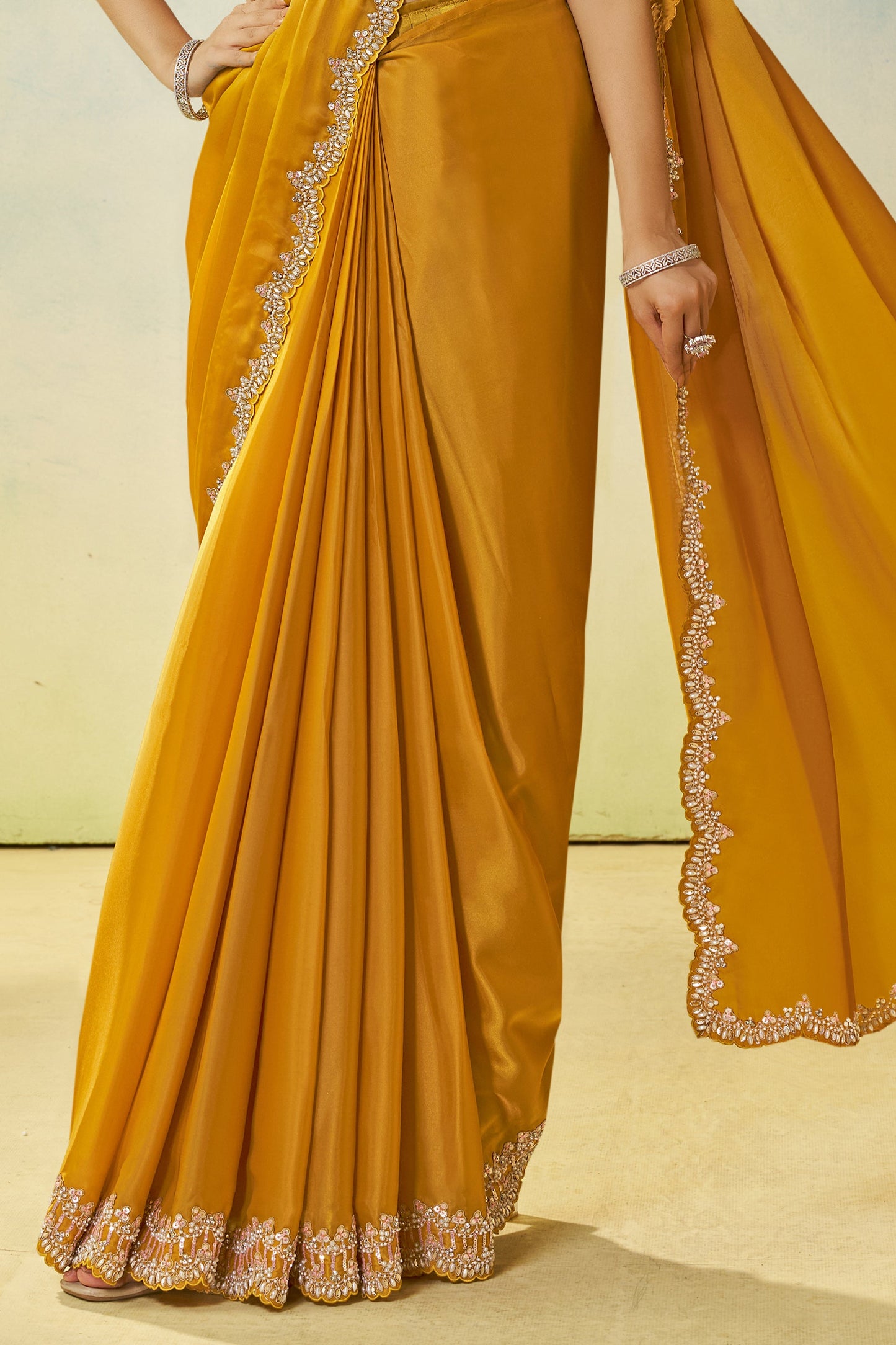 Yellow Satin Silk Readymade Saree-SAR11139_4_SareeButa.com
