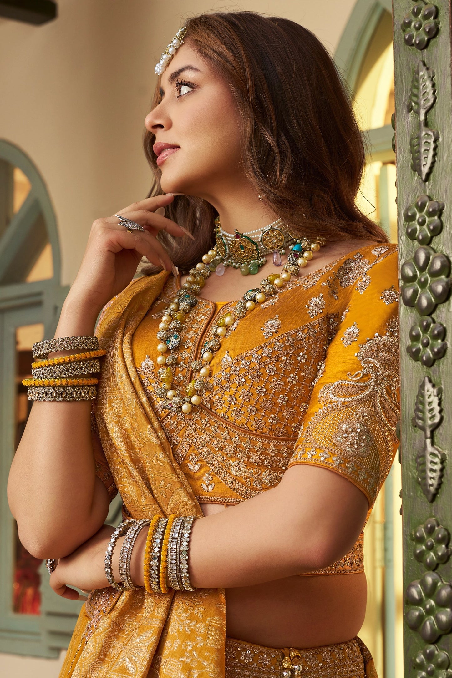 Yellow Semi-Stitched Banarasi Silk Lehenga-SAR11697_2_SareeButa.com