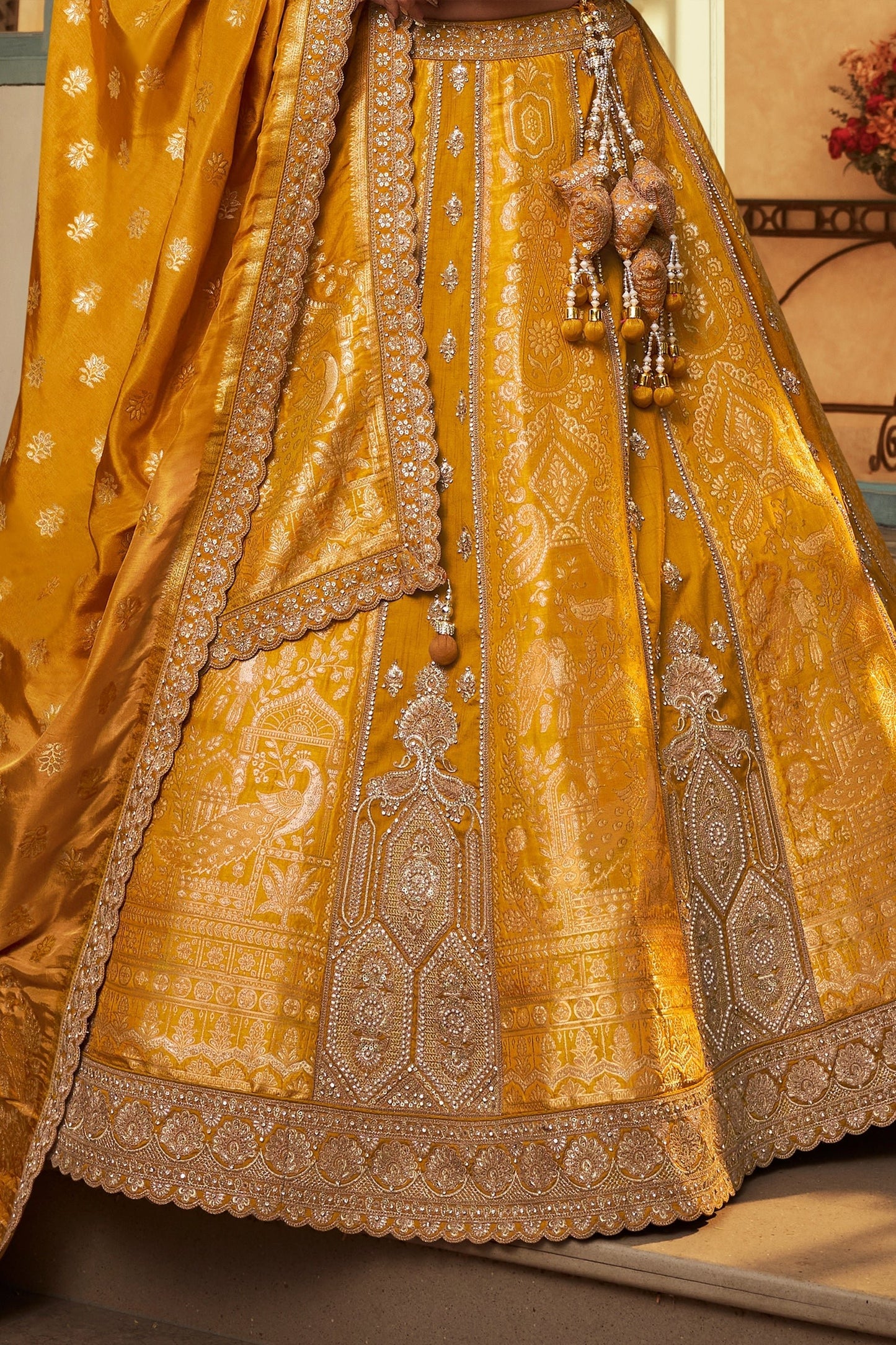 Yellow Semi-Stitched Banarasi Silk Lehenga-SAR11697_5_SareeButa.com