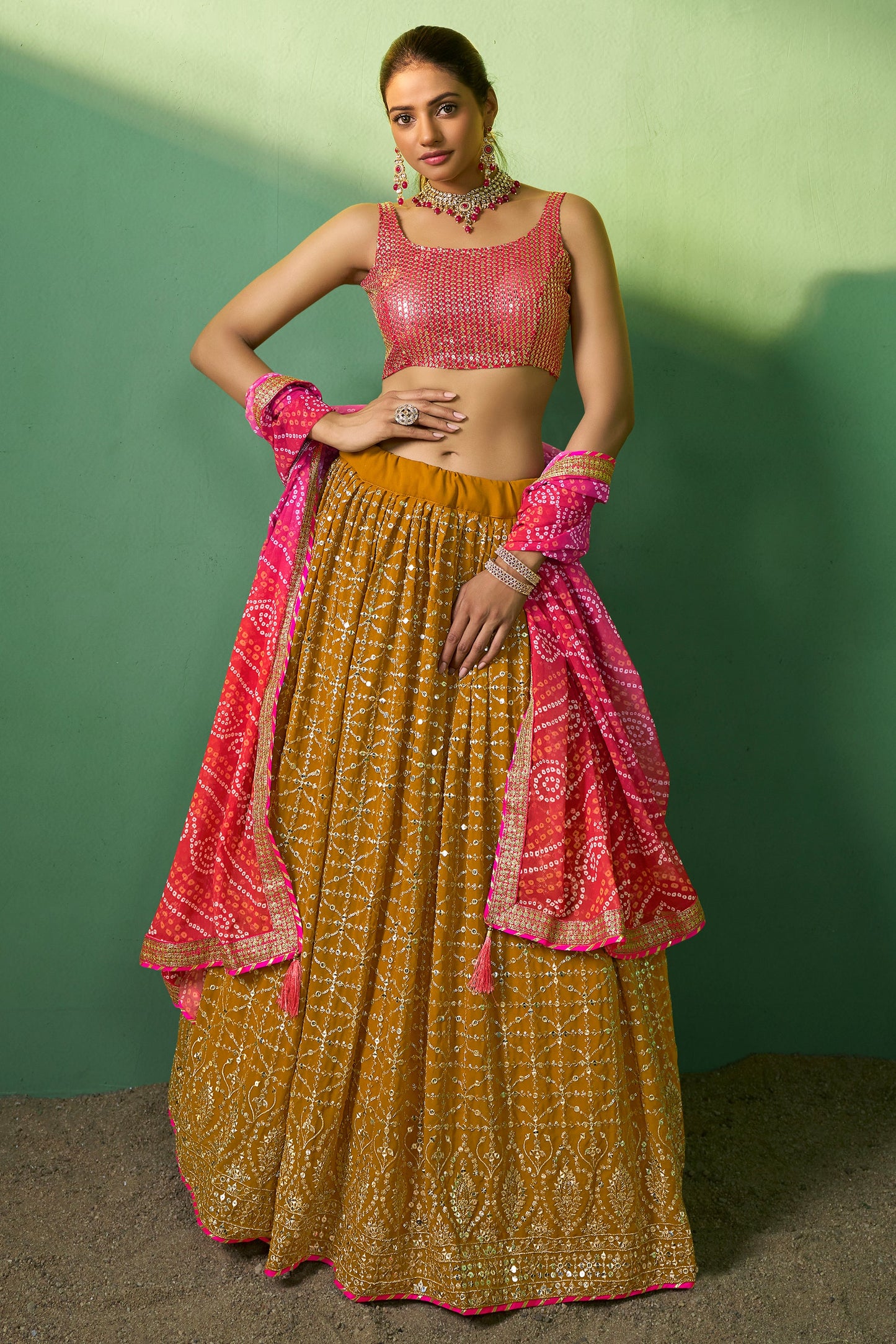 Mustard Yellow Semi Stitched Georgette Lehenga-LC76_1_SareeButa.com