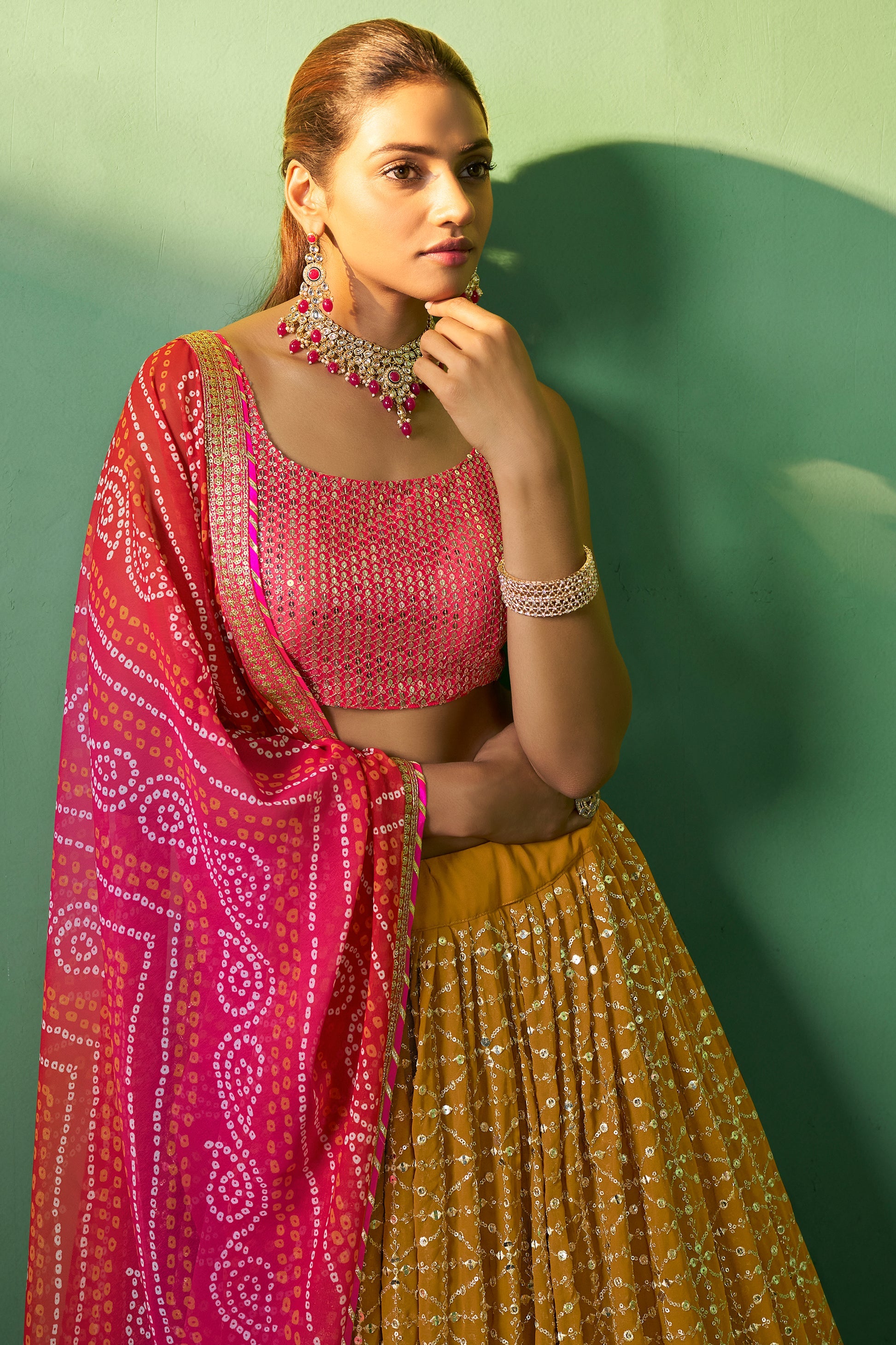 Mustard Yellow Semi Stitched Georgette Lehenga-LC76_2_SareeButa.com